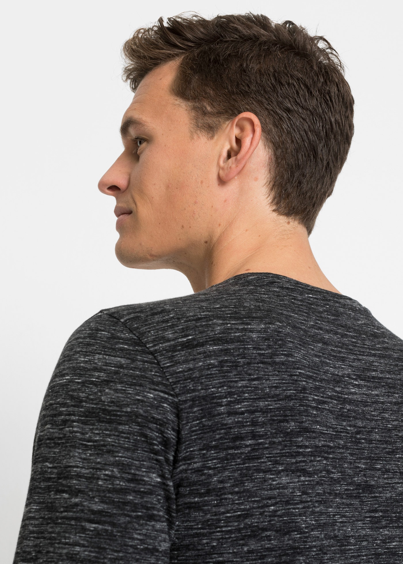 bonprix Langarmshirt Packung, 3 Stk. Regular Fit, melierte Optik, aus Baumwoll-Mix