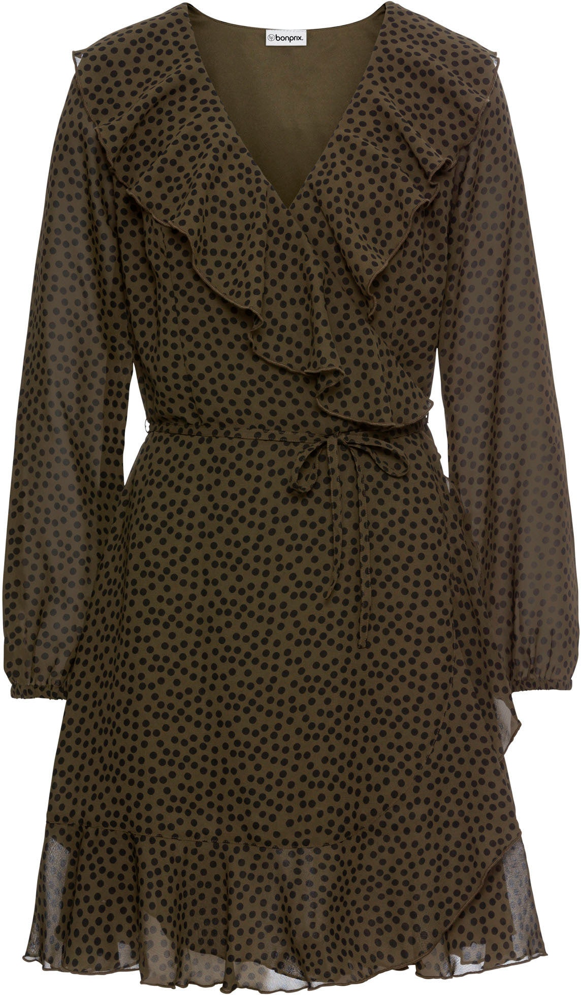 bonprix Minikleid »Minikleid in Wickeloptik« in Wickeloptik, mit Volants, taillierte Passform, mit V-Ausschnitt