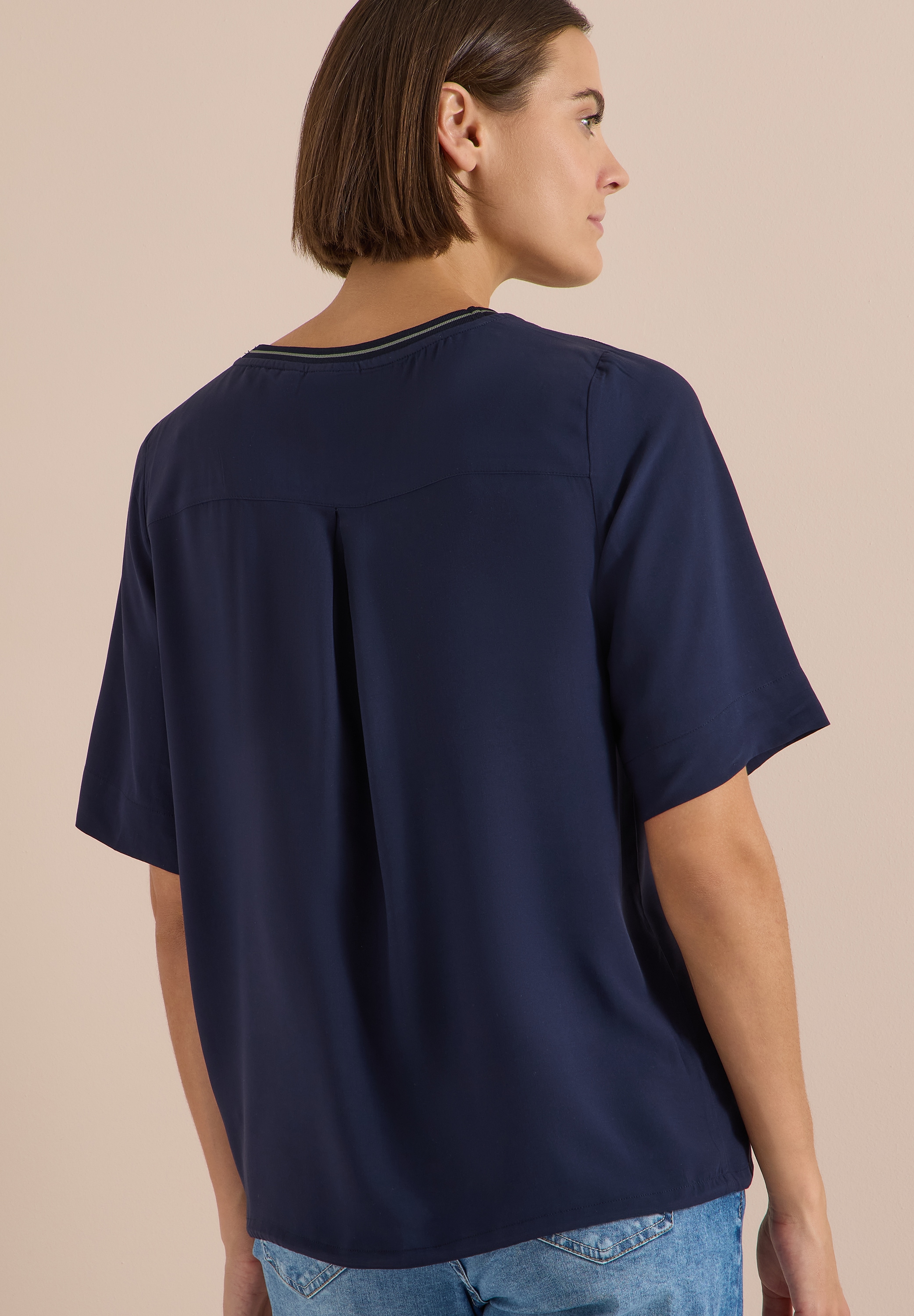 Cecil Shirtbluse Streifendetail am Ausschnitt, Viskosequalität