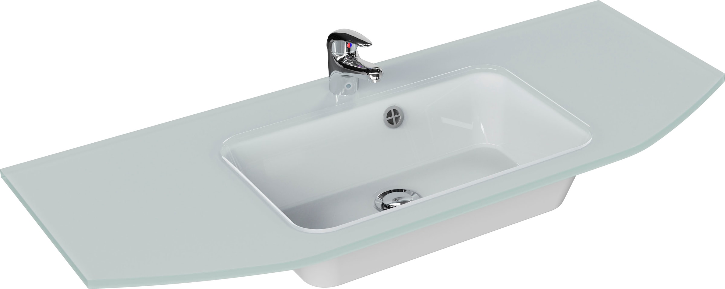 Saphir Waschtisch »Quickset Waschplatz inkl. Glaswaschtisch, 112 cm breit, 2 Türen«, Unterschrank mit Waschbecken, inkl. Türdämpfer, Griffe Chrom Glanz