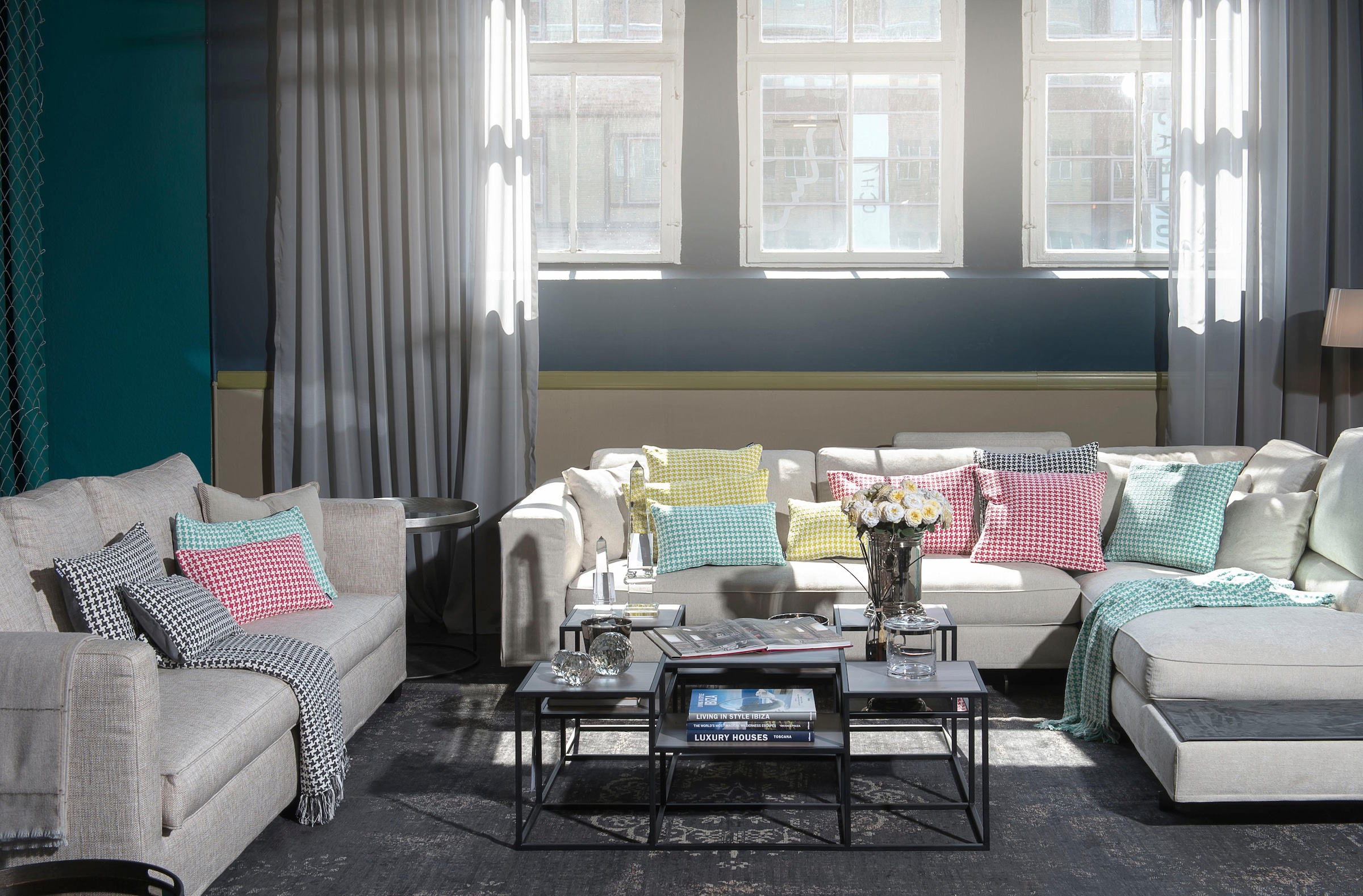 H.O.C.K. Dekokissen »Channy Pictave« mit Pepita-Muster, Wendekissenhülle mit Füllung, 1 Stück