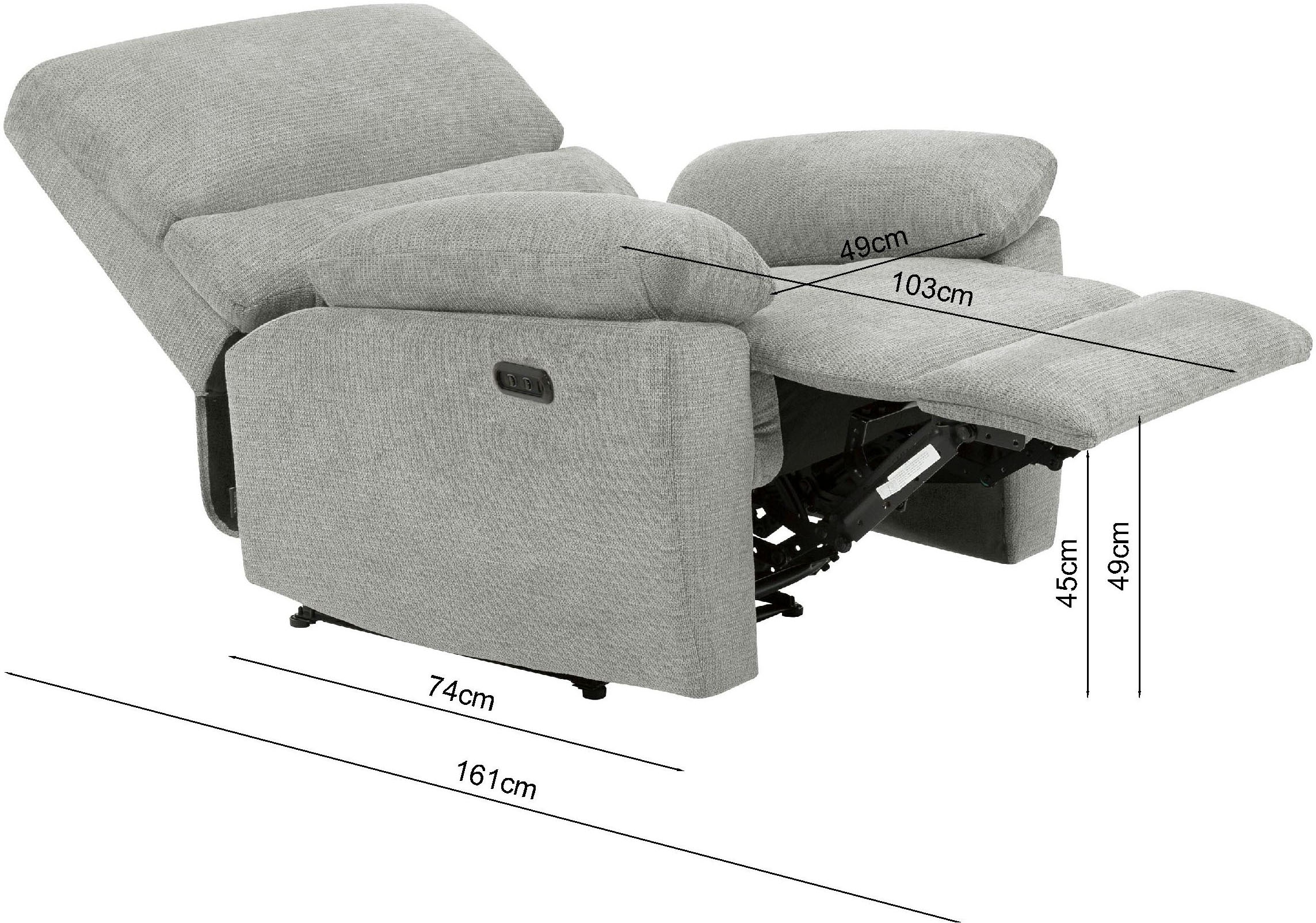 Home affaire Relaxsessel »LANNOY, TV-Sessel, elektr. o. manuelle Relaxfunktion, USB A/C,«, Sessel mit Liegefunktion 105°-150°, Federkernpolsterung
