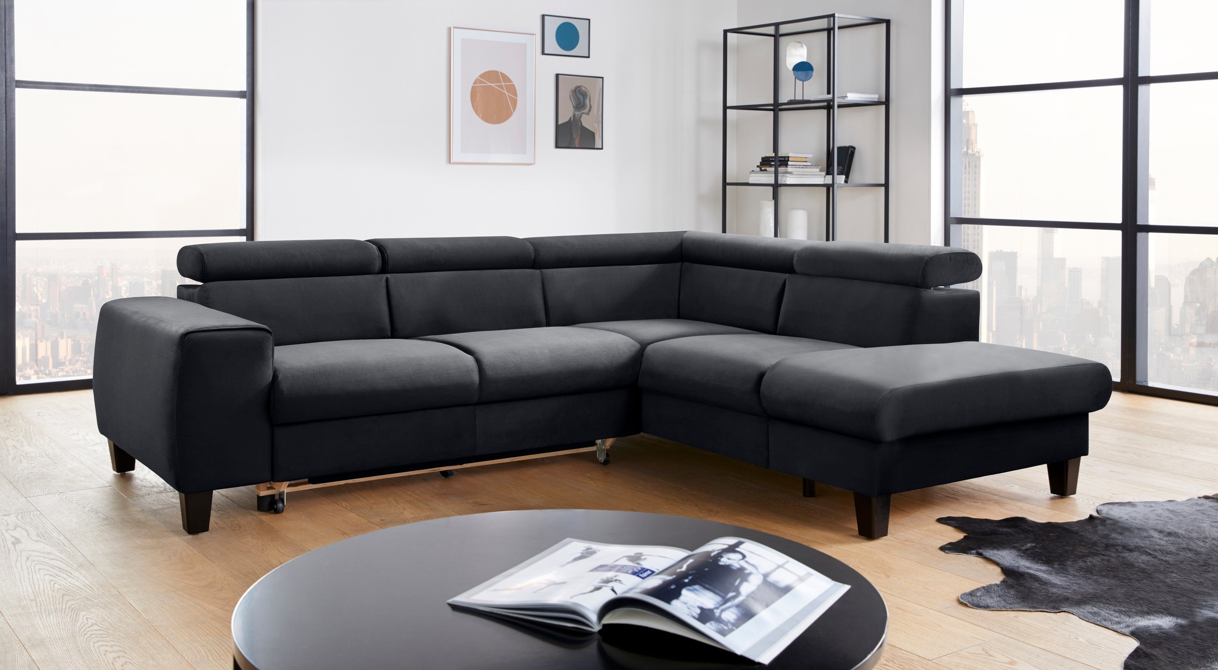 COTTA Polstergarnitur »Morven L-Form«, (Set), Set bestehend aus: Ecksofa mit Kopfteilverstellung & Hocker