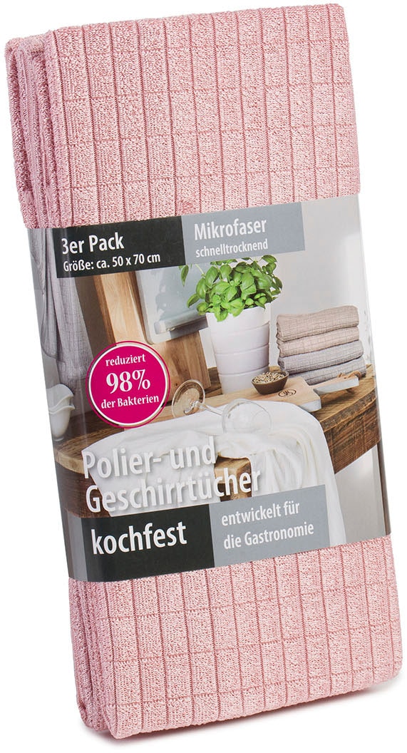 Gözze Geschirrtuch »Polier- und Geschirrtuch, Mikrofaser«, (Set, 3 tlg.), schnelltrocknend und kochfest