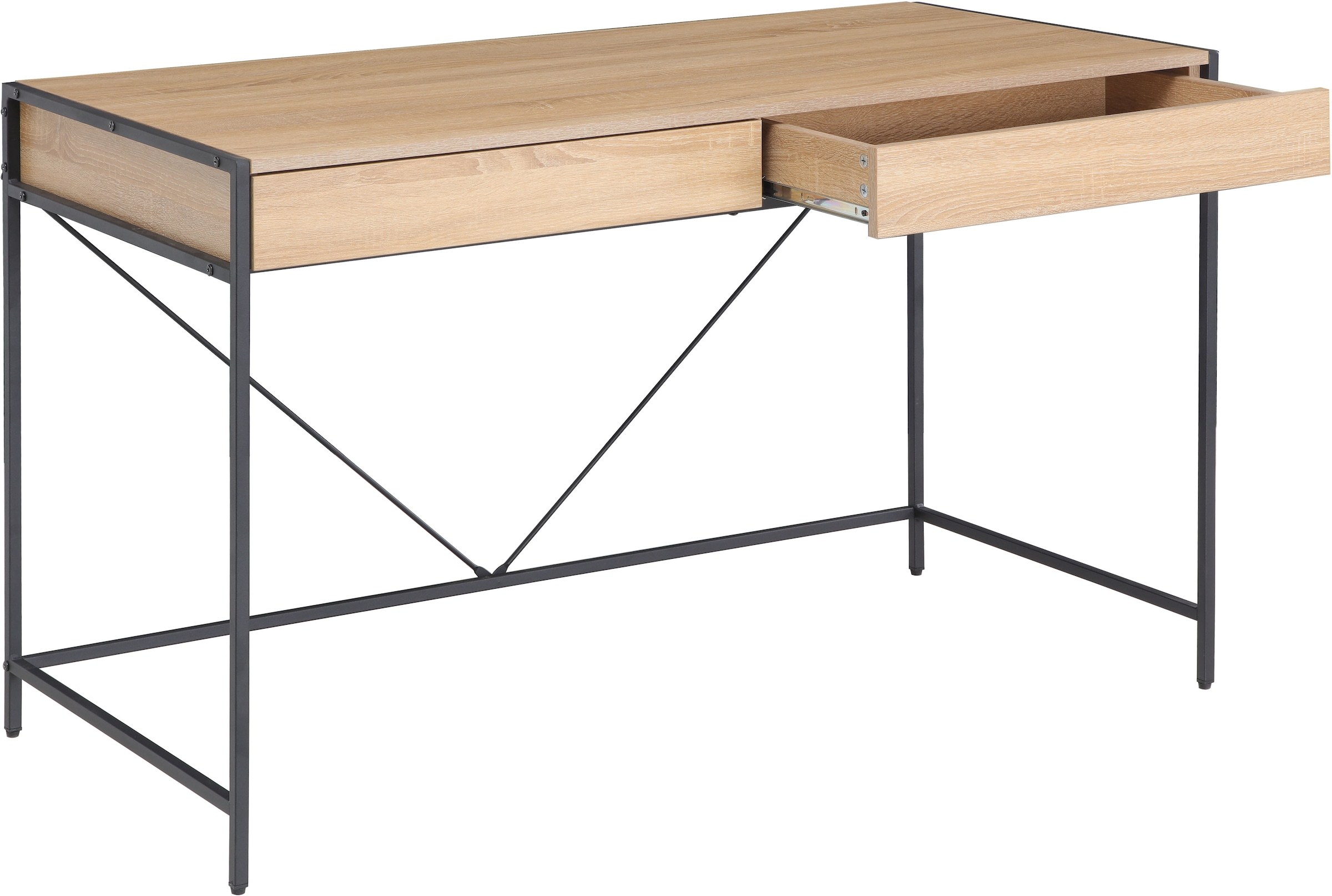 INOSIGN Schreibtisch »Endre«, stabiles Metallgestell, 2 Schubladen, grifflos, Breite 123 cm