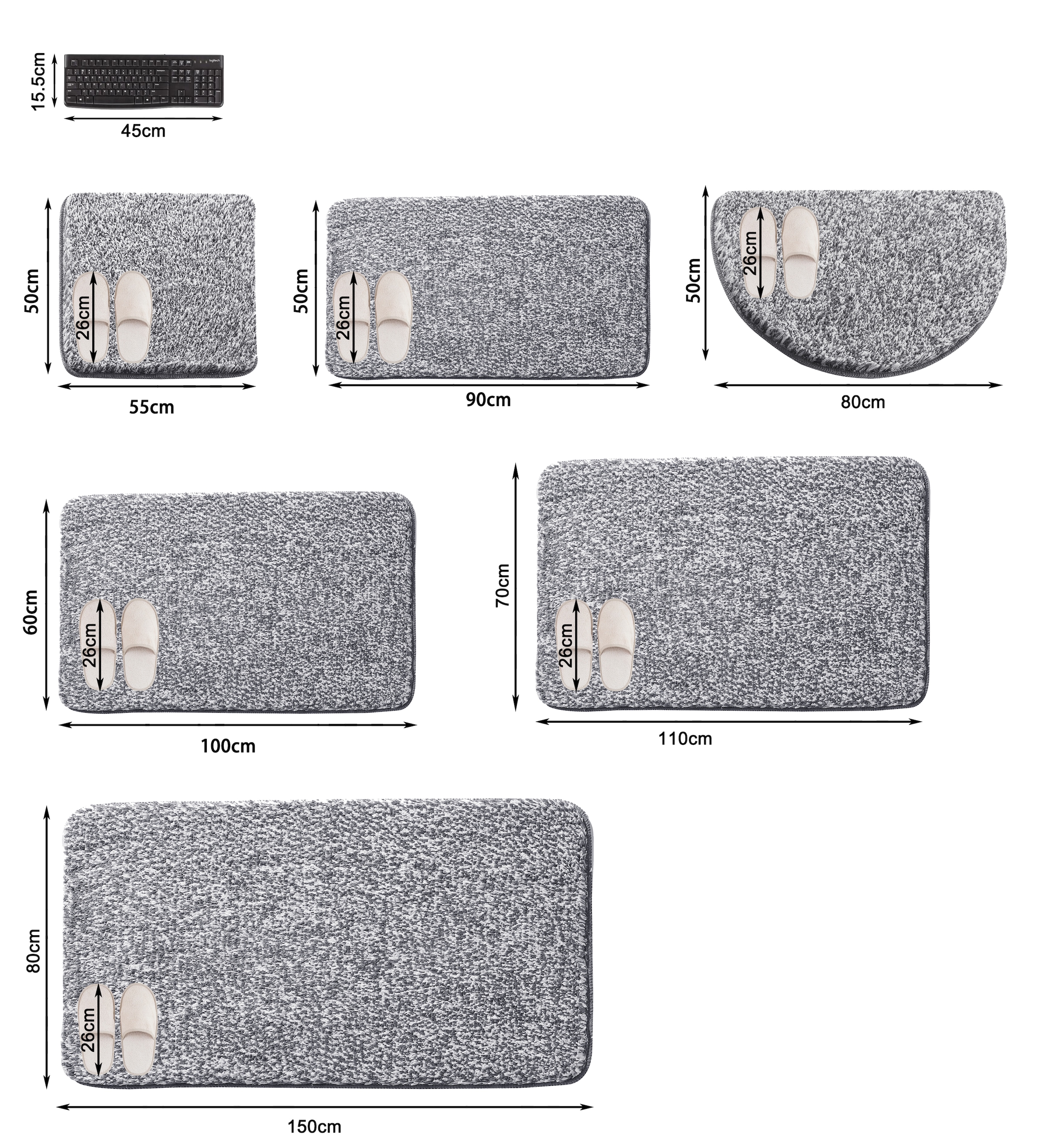 my home Badematte »Vanessa meliert, Badvorleger, Badezimmer Teppich, Duschvorleger« Höhe 20 mm rutschhemmend beschichtet strapazierfähig Badteppich, weiche Haptik, unifarben