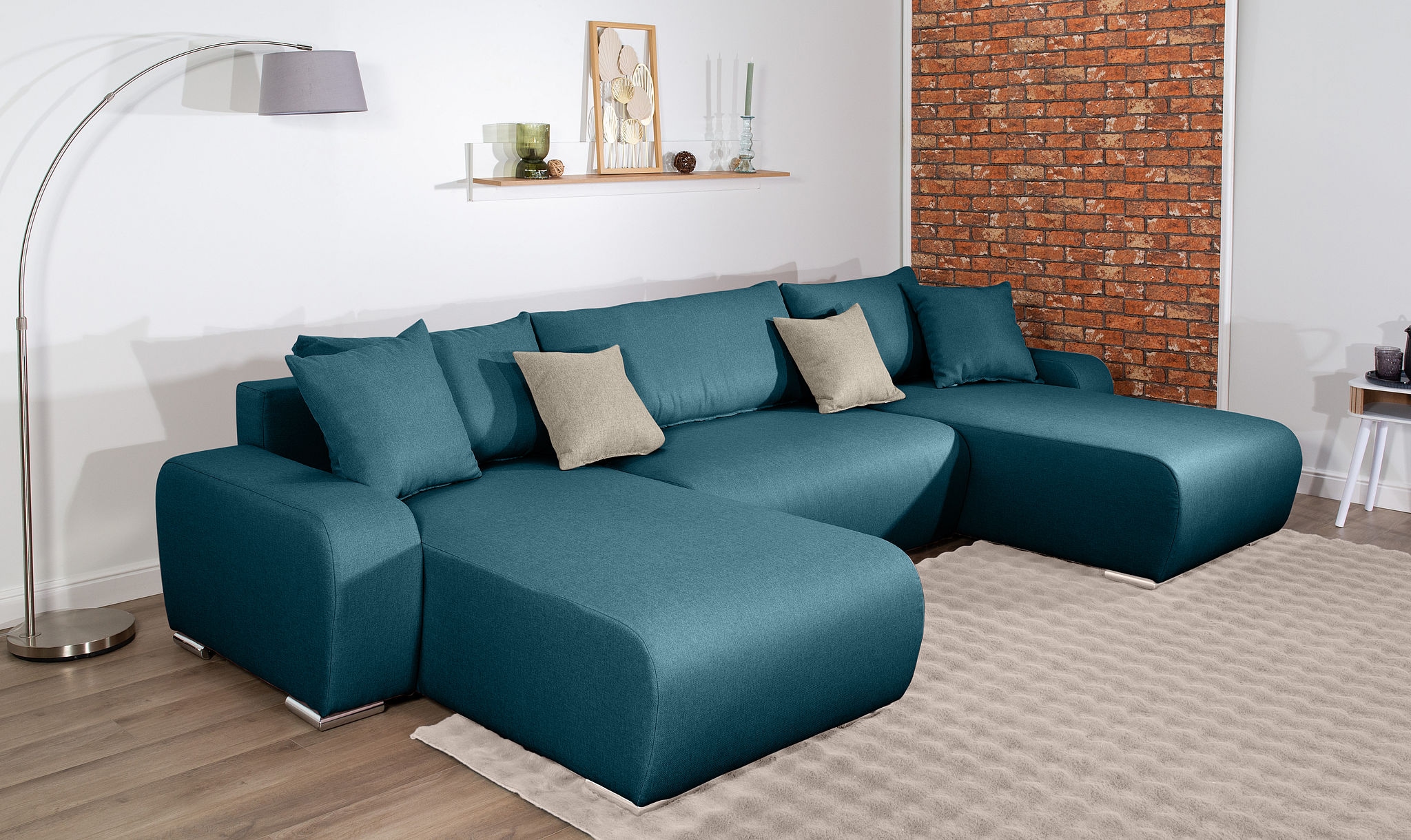COLLECTION AB Wohnlandschaft »Paola U-Form, B: 314 cm« Schlaffunktion, Bettkasten & 4 Zierkissen, Federkern
