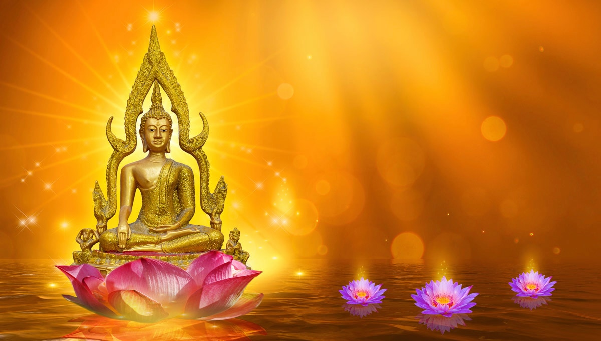 Papermoon Fototapete »Buddah Figur« in bunt, Größe B/L: 4,5 m m x 2,8 m m