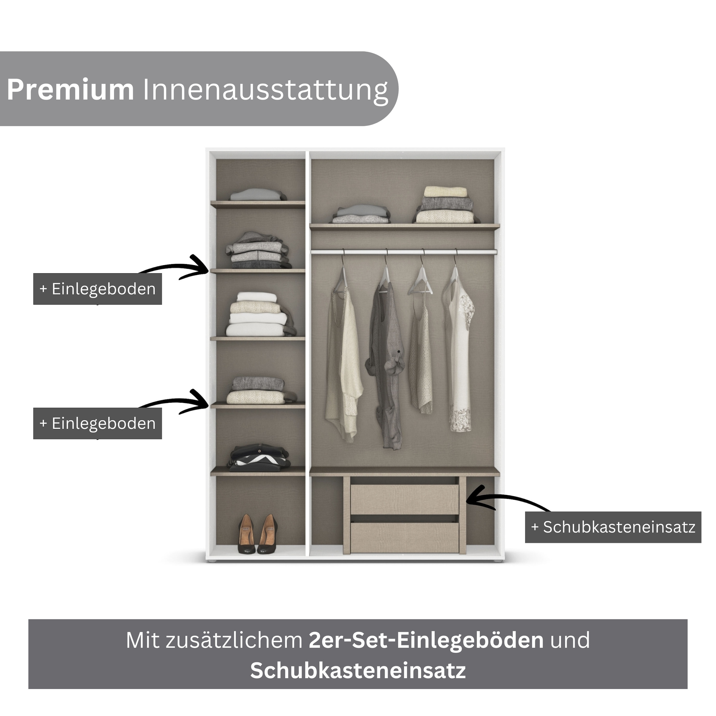 rauch Kleiderschrank »VOYAGER Garderobe Wäscheschrank TOPSELLER Schlafzimmer«, (in 3 verschiedenen Ausstattungen BASIC/CLASSIC/PREMIUM), Schrank mit modernen Griffen in viel Stauraum MADE IN GERMANY