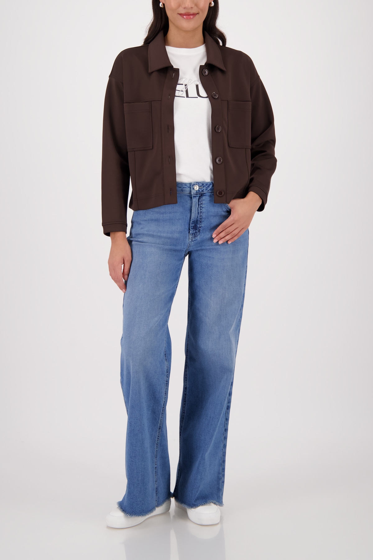 Monari Sweatjacke Hemdkragen, große Brusttaschen, elastische Qualität