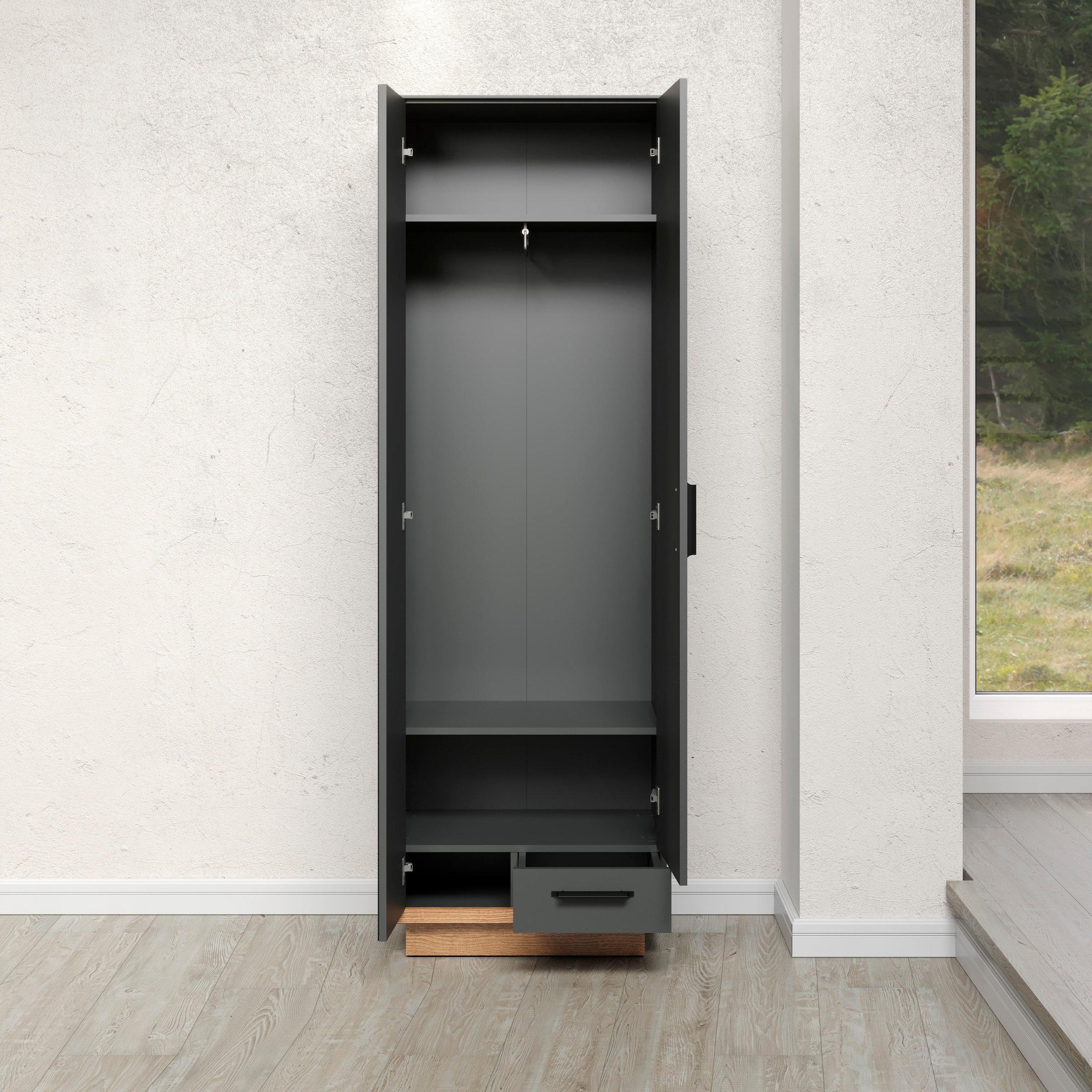 INOSIGN Garderobenschrank »Premont«, (1 St.), Eleganter Flurschrank auf einem Sockel - Soft-Close - Mit Frontspiegel