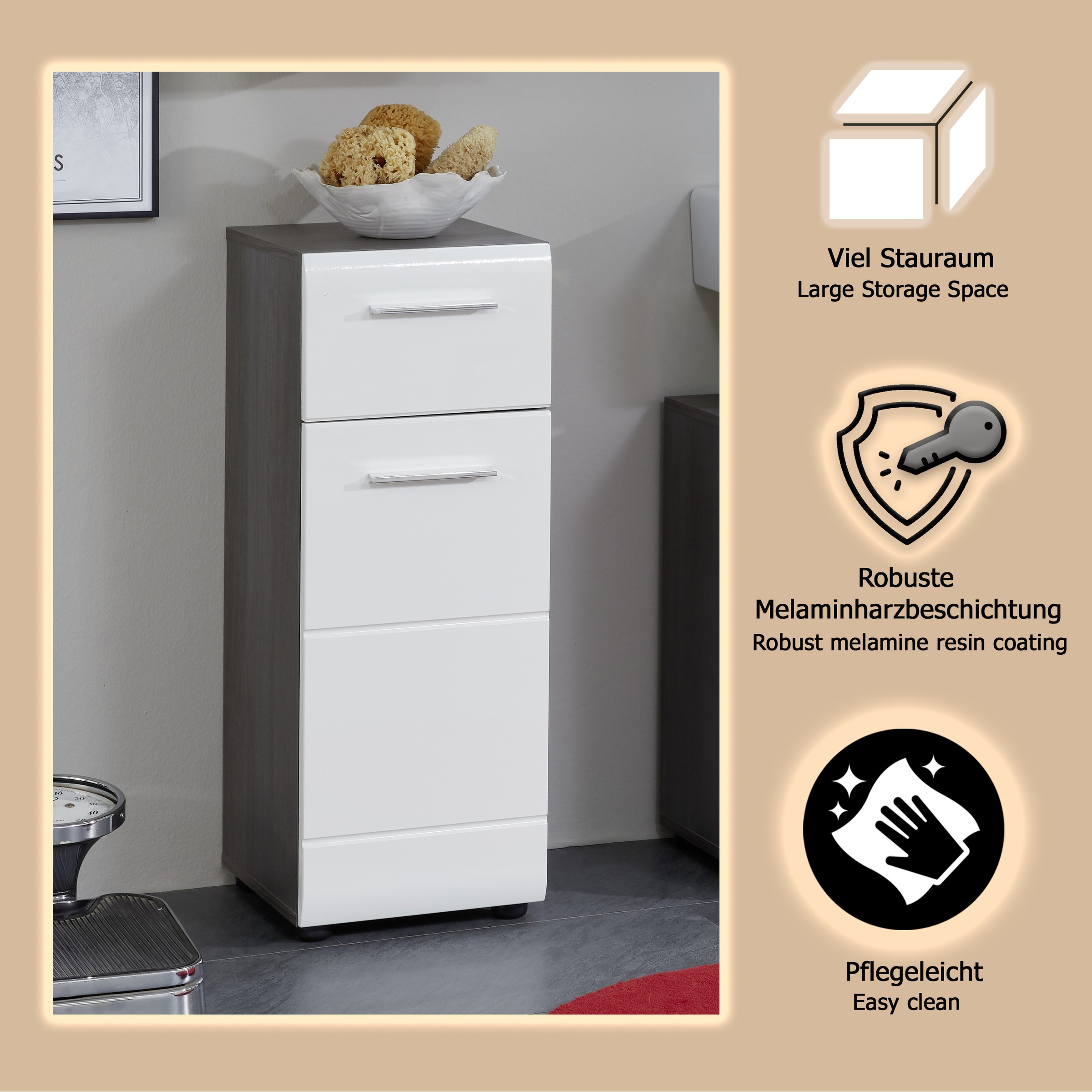 welltime Unterschrank »Sovana«, Badkommode mit Hochglanzfront und 1 Schublade - (B/T/H) 30/31/80 cm