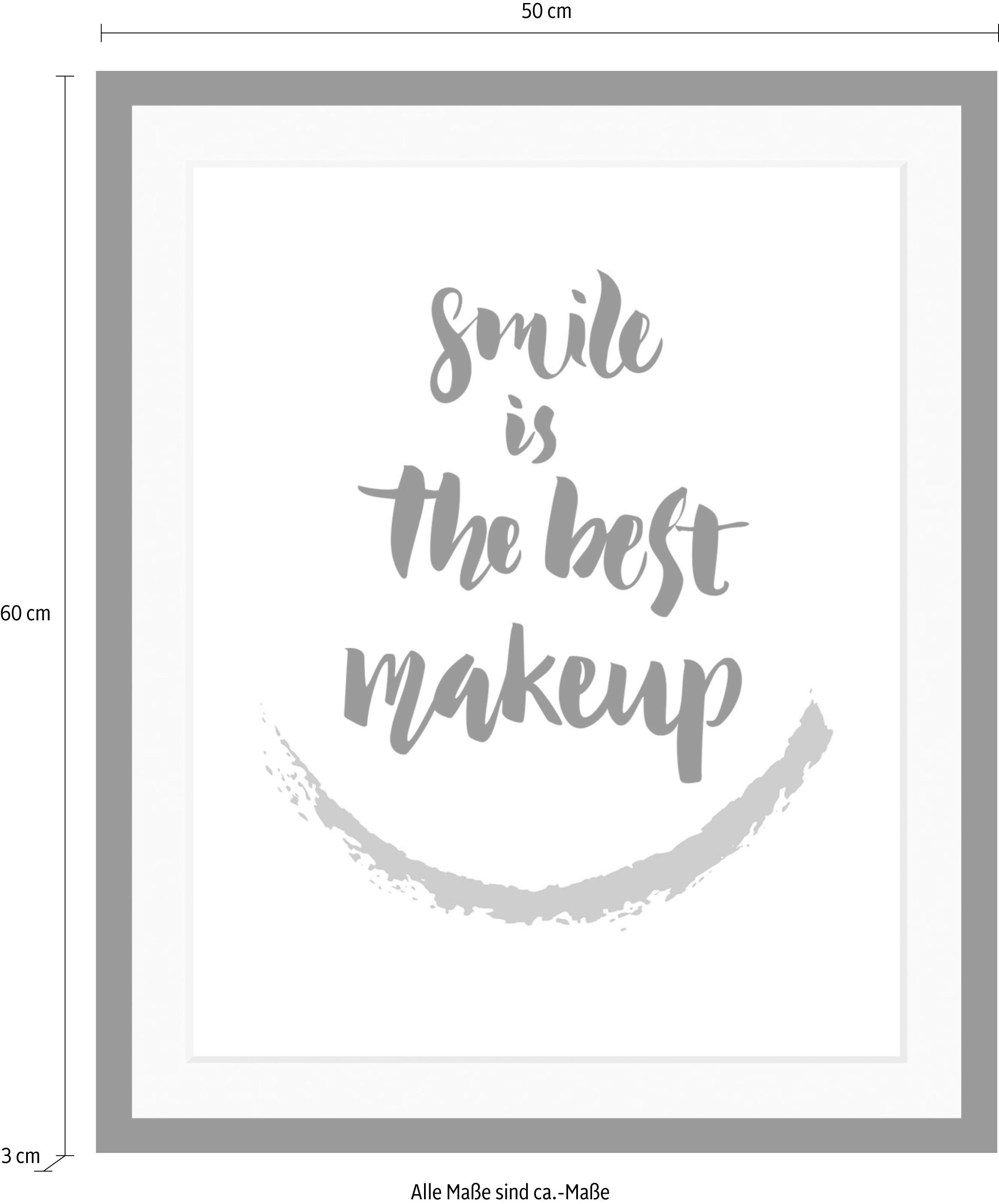 queence Bild »Smile«, Schwarz-Weiß-Schriftzug-Motivationsbilder, HD Premium Poster-Druck inkl. Holzrahmen