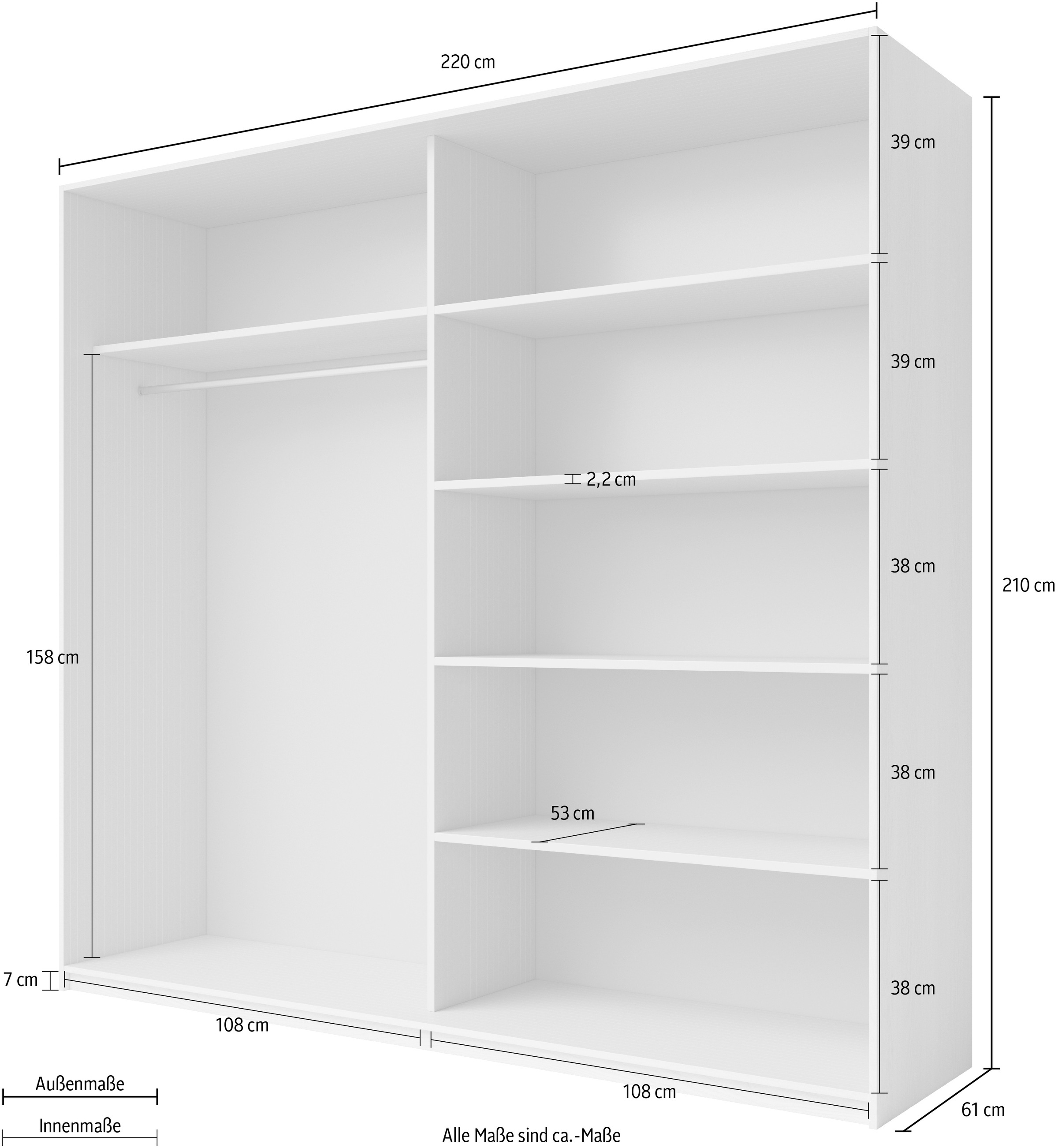 Home affaire Schwebetürenschrank »Galaxy Kleiderschrank, Wäscheschrank 200, 220 oder 270cm breit«, INKLUSIVE kompletter Innenausstattung, Metallgriffe