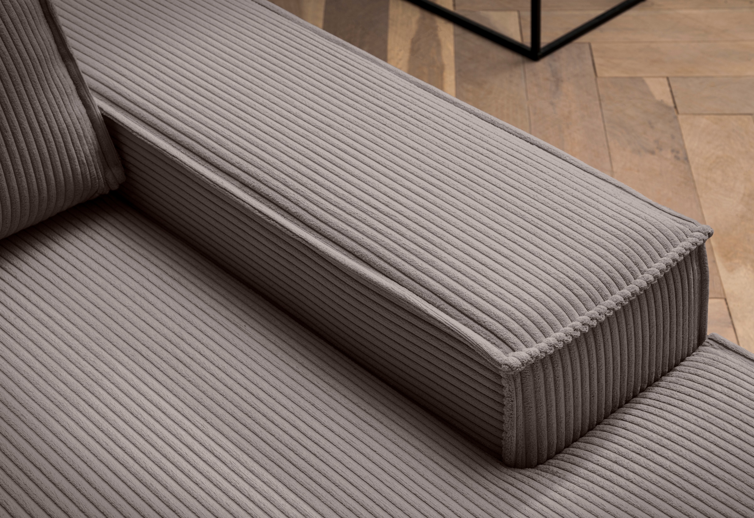 Home affaire Ecksofa »SHERWOOD,  Schlafsofa in L-Form offen (275cm), Cord, Leinenoptik« Schlaffunktion und Bettkasten, Kedernaht, hoher Sitz- & Liegekomfort,