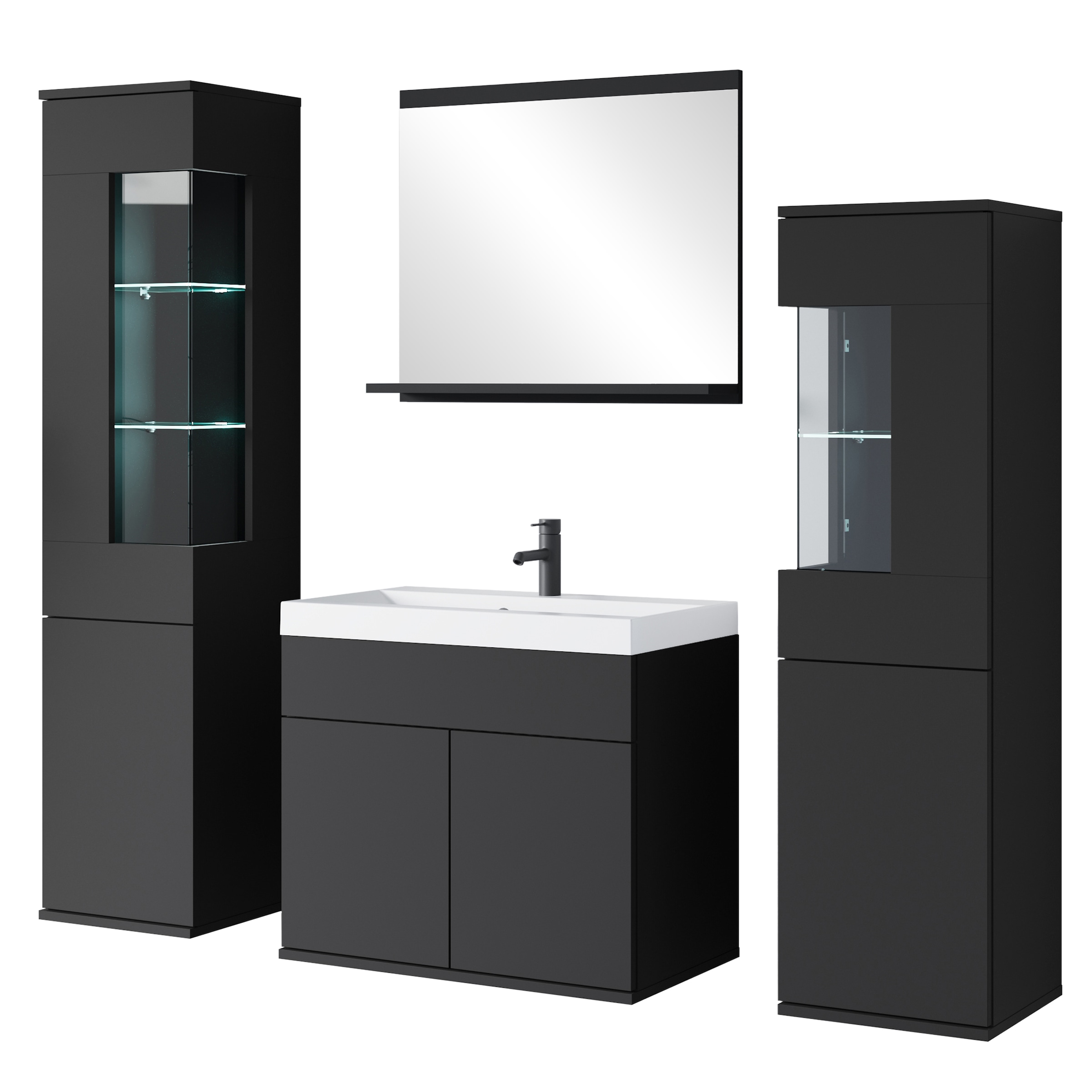 INOSIGN Badmöbel-Set »Kenia«, (Set, 5 St.), Modernes Badmöbel-Set mit viel Stauraum und Glaseinsatz