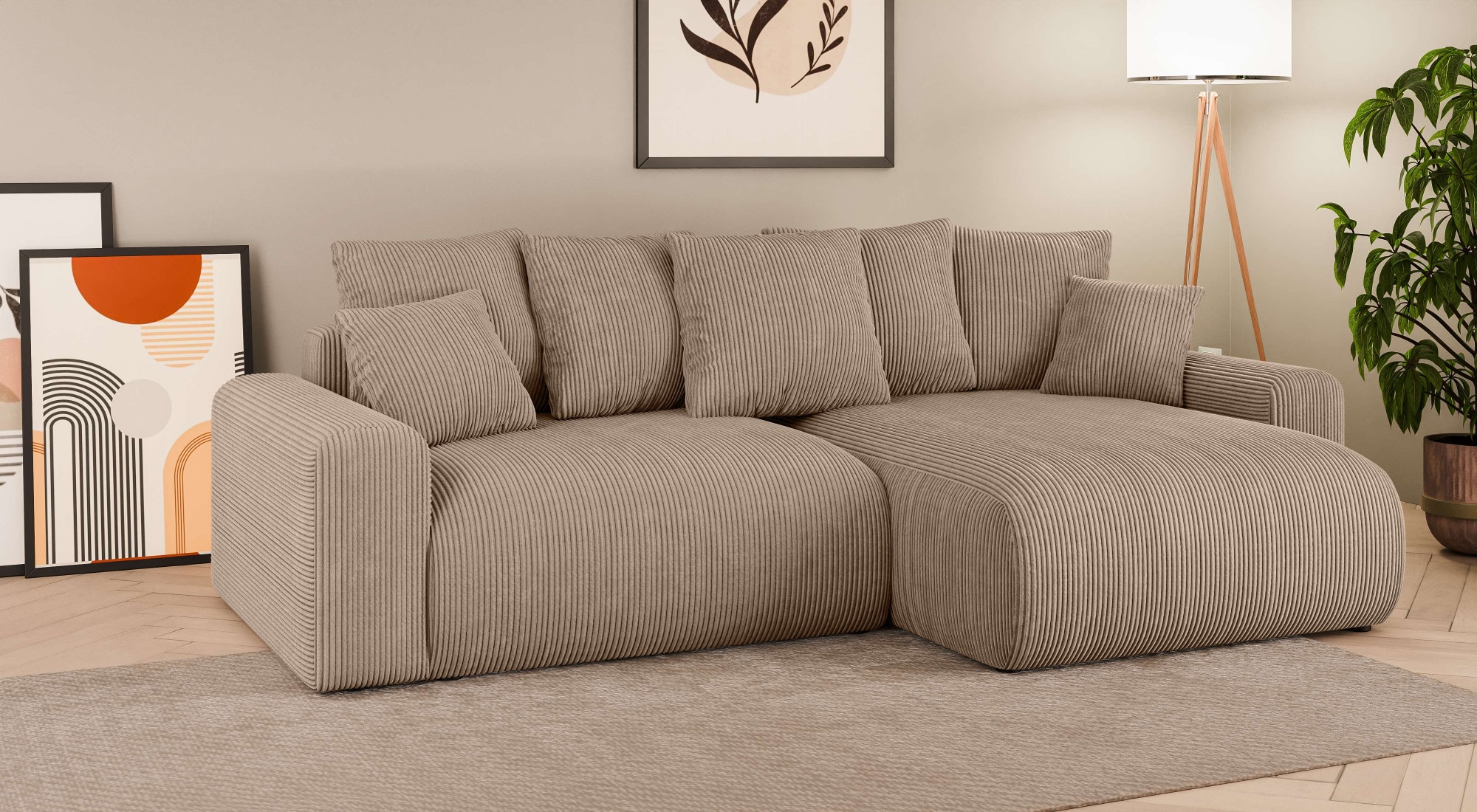Home affaire Ecksofa »LAKESIDE klein mit Bettfunktion und Bettkasten, B/T/H 235/142/84 cm«, L-Form, Recamiere beidseitig montierbar, mit Wellenunterfederung