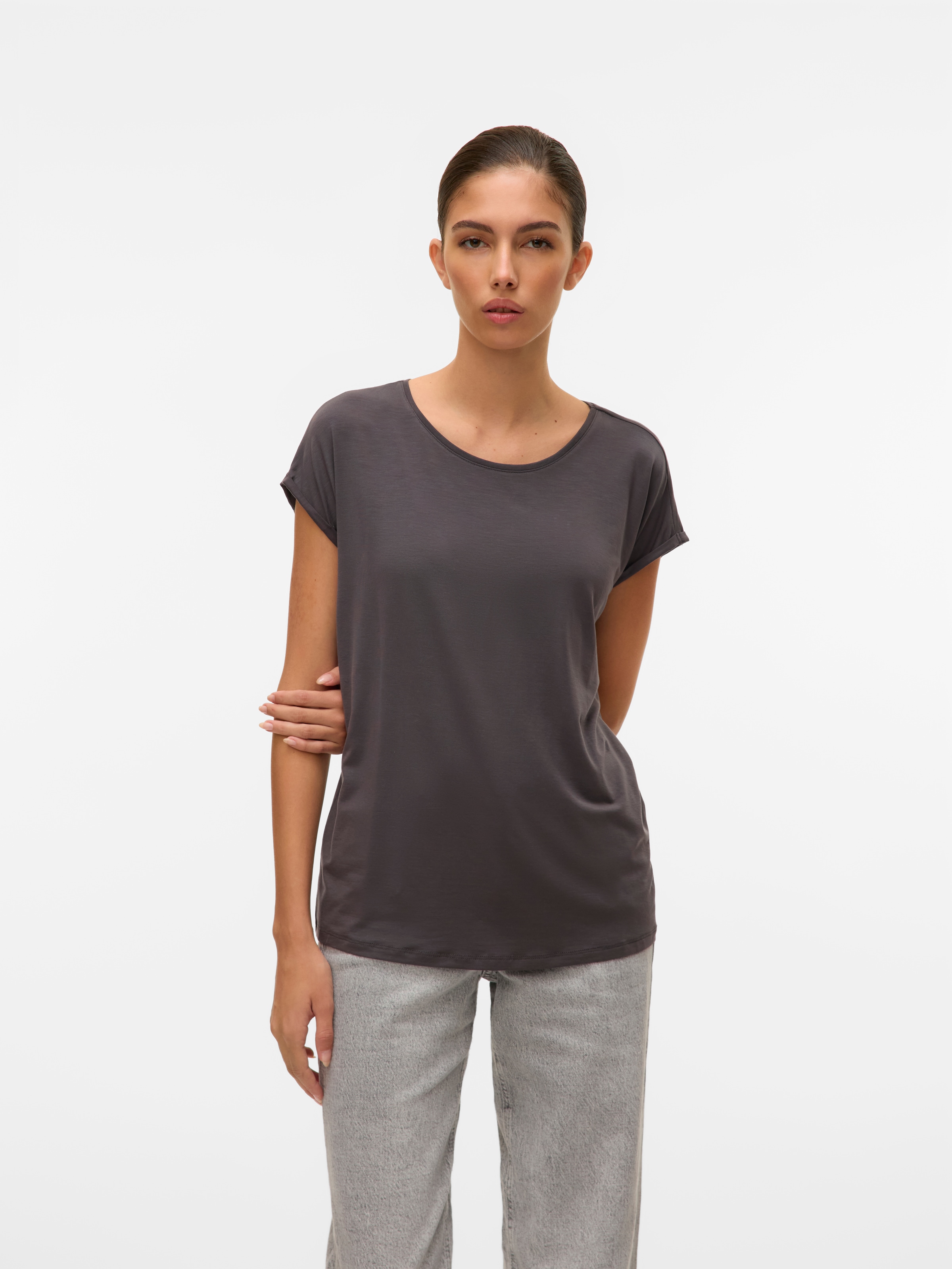 Vero Moda Rundhalsshirt »VMAVA PLAIN SS TOP GAJRS NOOS« Materialmix, regular fit