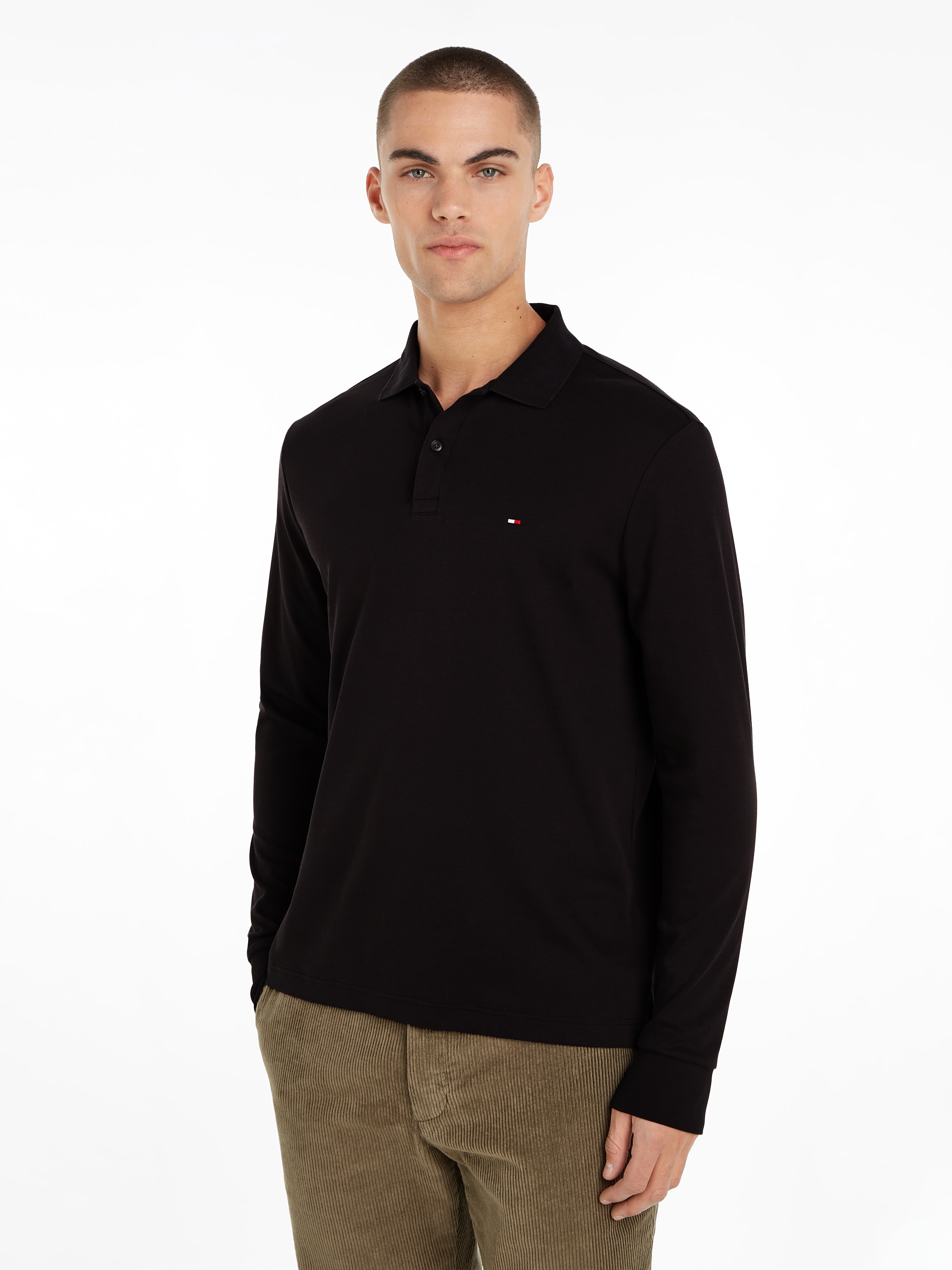 Tommy Hilfiger Langarm-Poloshirt »L/S LIQUID COTTON REG POLO mit Jersey und Markenlabel«, unifarben, casual, regular fit, Baumwolle, Polokragen