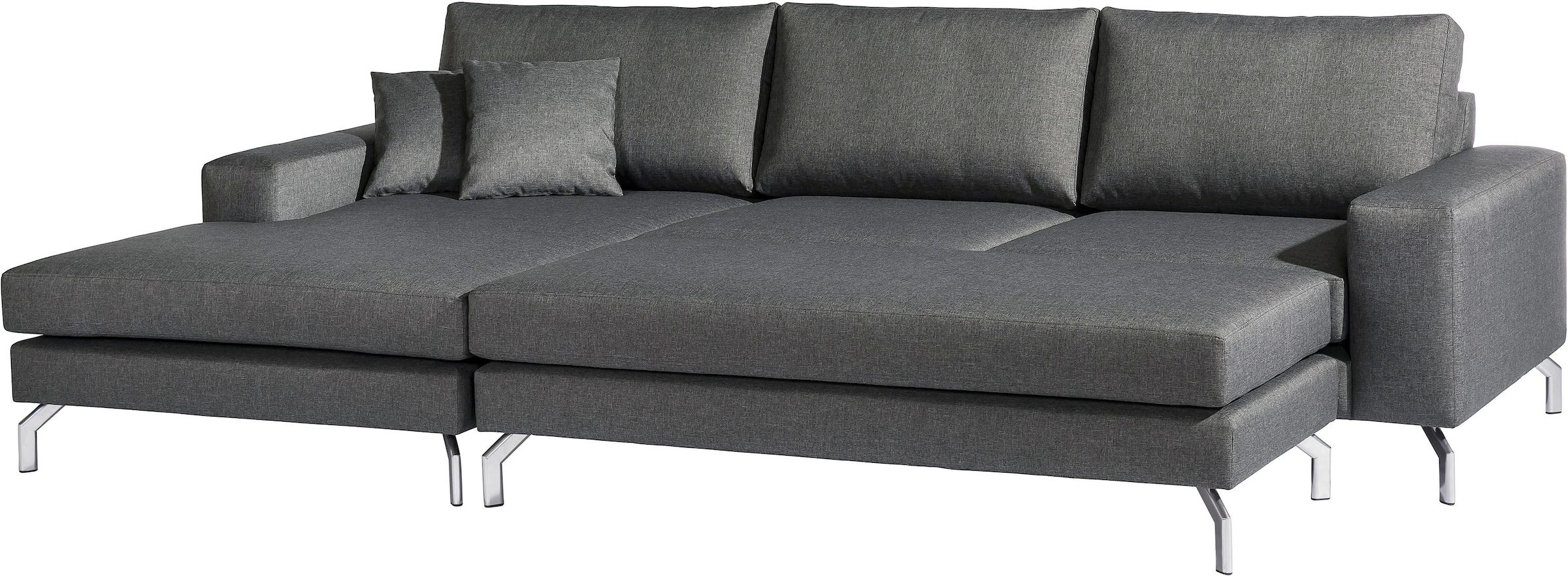 Max Winzer® Ecksofa »Flori Set inkl. Hocker, guter Sitzkomfort, aktuelles Design«, (Spar-Set, Ecksofa und Hocker), elegant mit abgewinkelten Chromfüßen, inklusive Zierkissen