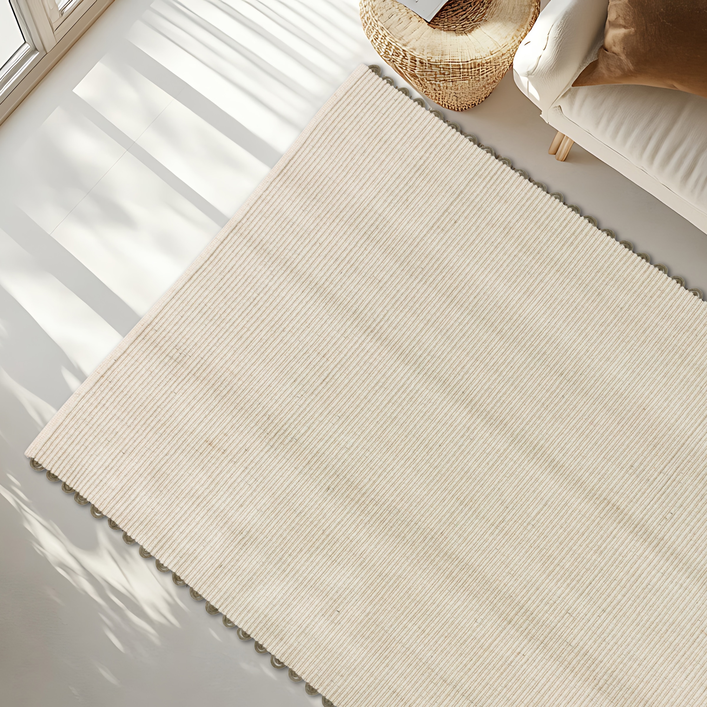 SCHÖNER WOHNEN-Kollektion Wollteppich »Omira« rechteckig 7 mm Höhe reine Wolle, Linien, dekorative Häkelkante, Wohnzimmer