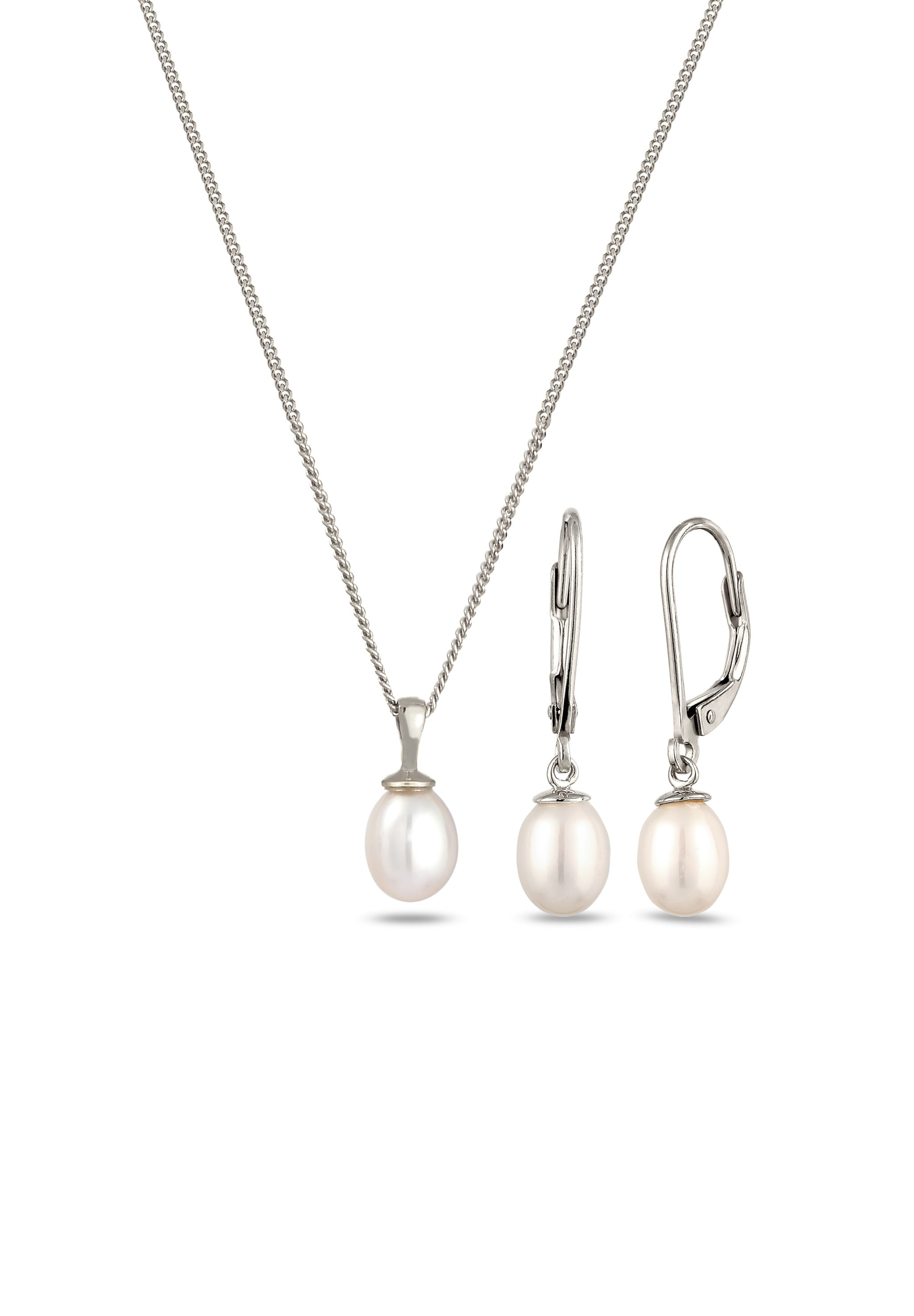Elli Ohrring und Ketten Set »Schmuckset Süßwasserperlen Weiß 925 Sterling Silber« ()