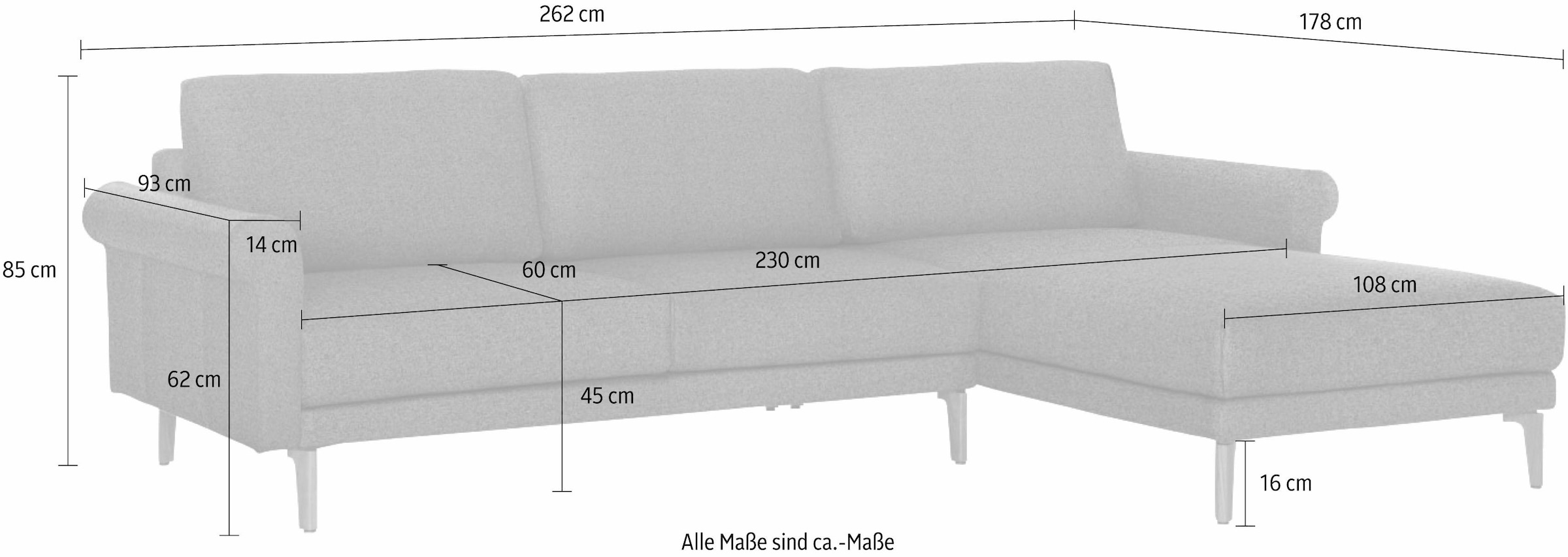 Creation BY ROLF BENZ Ecksofa »CR.450, Designecksofa, L-Form« Armlehne Schnecke modern Landhaus, Breite 262 cm, Fuß Nussbaum
