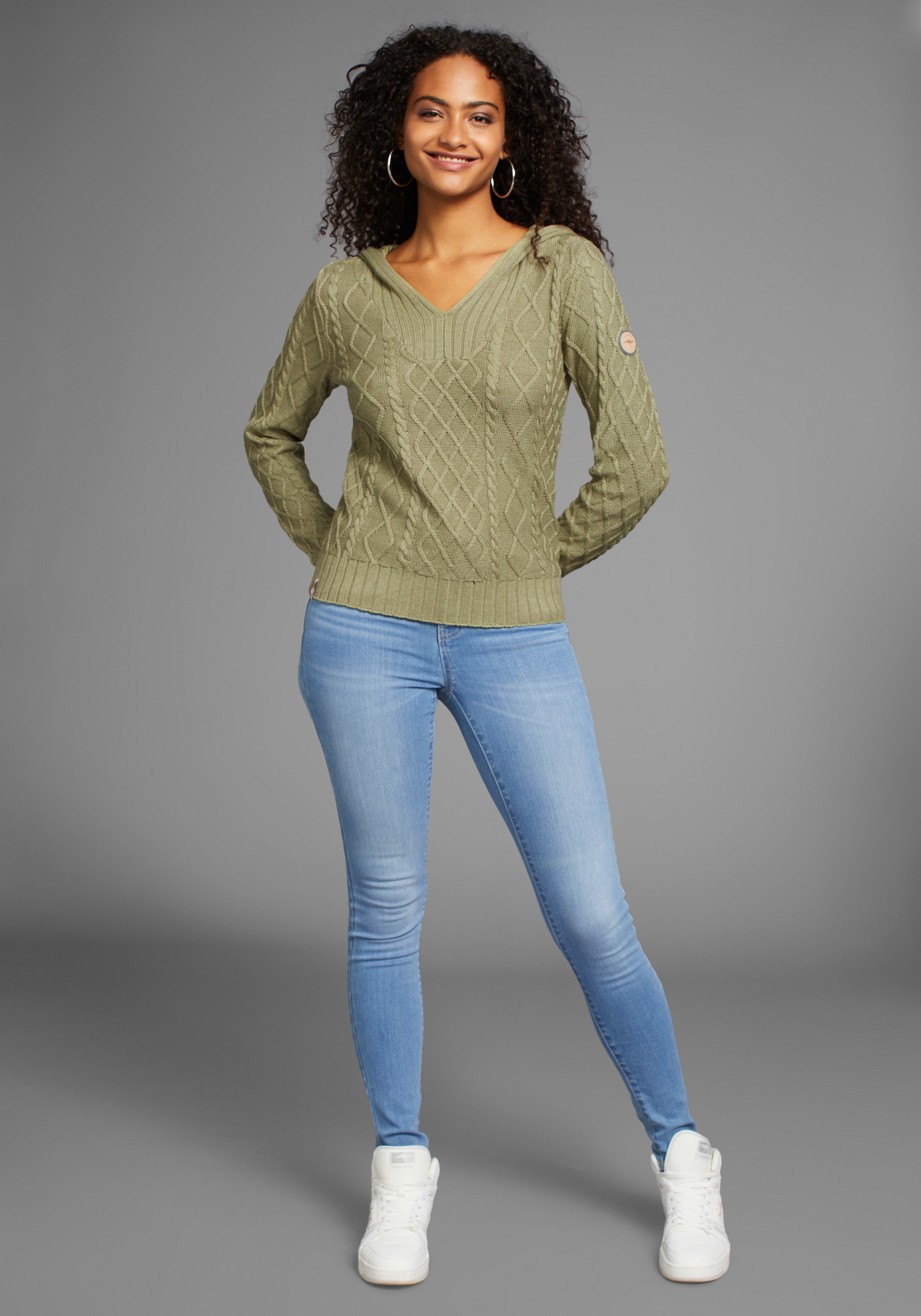 KangaROOS Kapuzenpullover, aus Zopfstrick