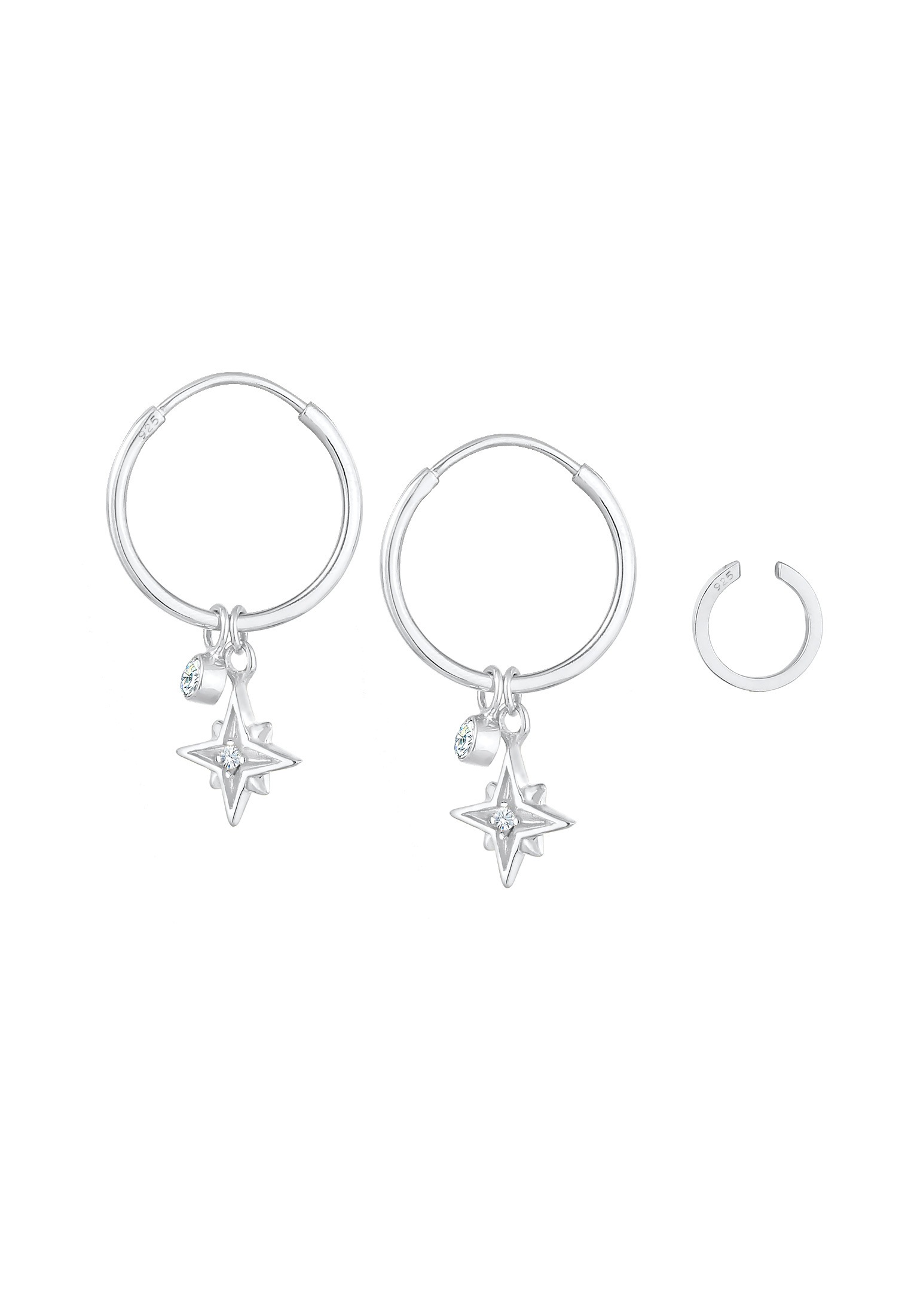 Elli Ohrstecker-Set »Ohrringe Creolen Stern Earcuff (2 tlg) 925 Silber, mit Kristallen von Swarovski®«
