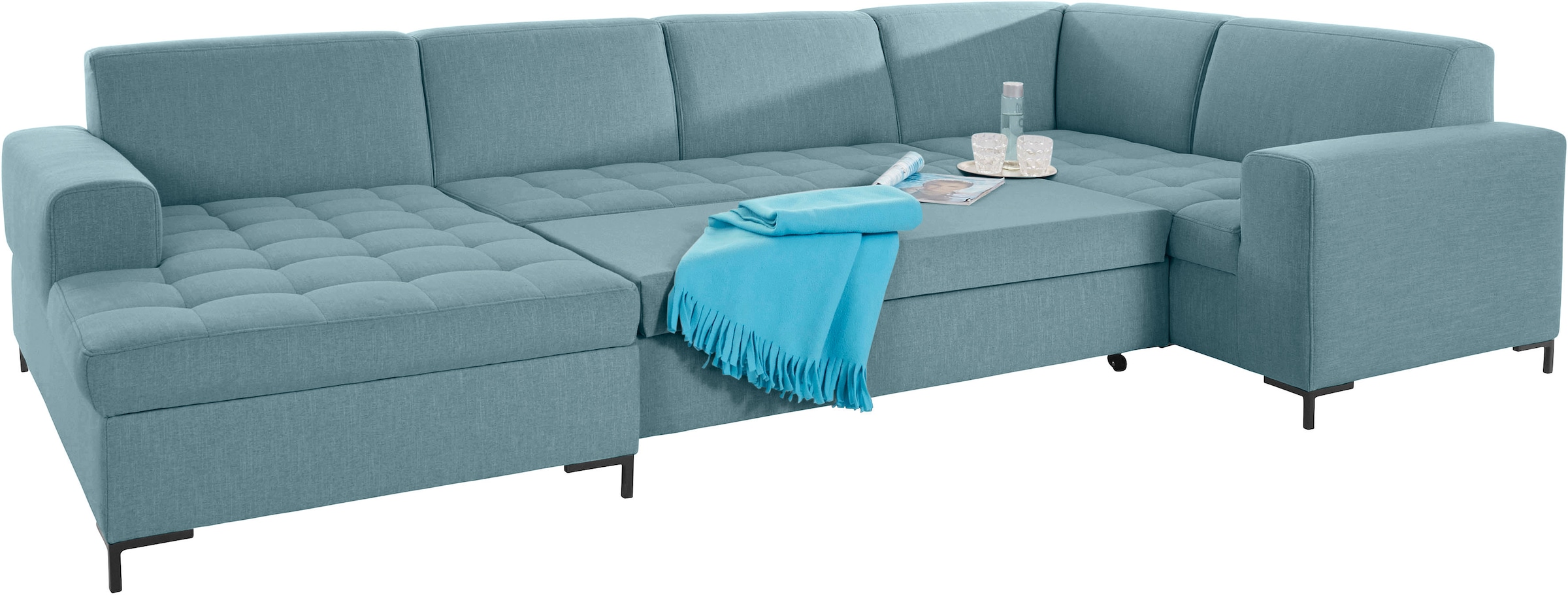 OTTO products Wohnlandschaft »Grazzo, aktuelle Steppung im Sitz, viel Platz, U-Form, Breite 332cm«, hochwertige Stoffe aus recyceltem Material, Steppung im Sitzbereich