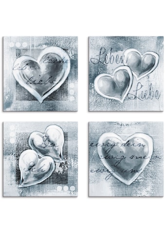 Artland Leinwandbild »Lache Lebe Liebe Leben«, Herzen, (4 St.), 4er Set, verschiedene... kaufen
