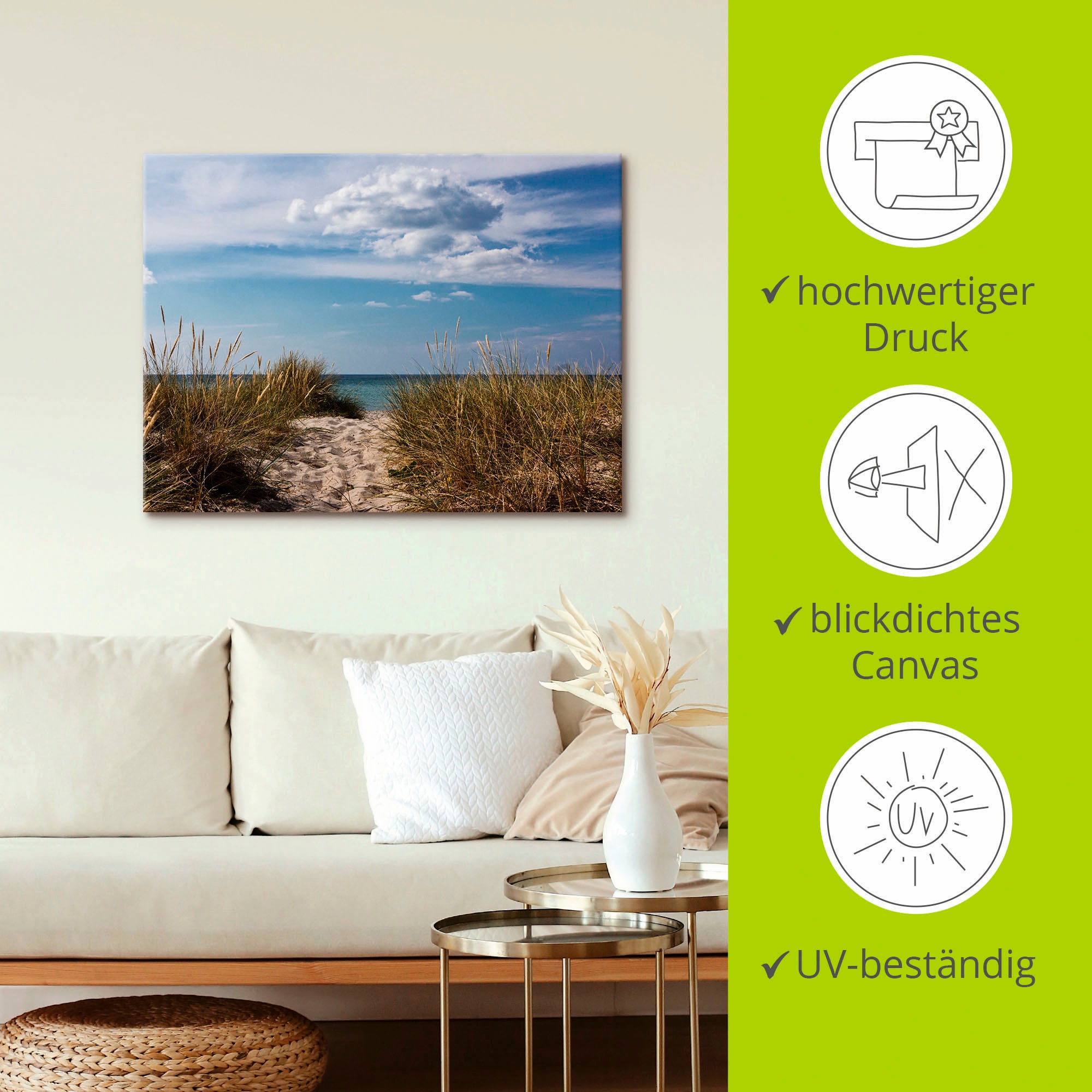 Artland Wandbild »Ostseestrand in Dänemark«, Strand, (1 St.), als Leinwandbild, Poster in verschied. Größen