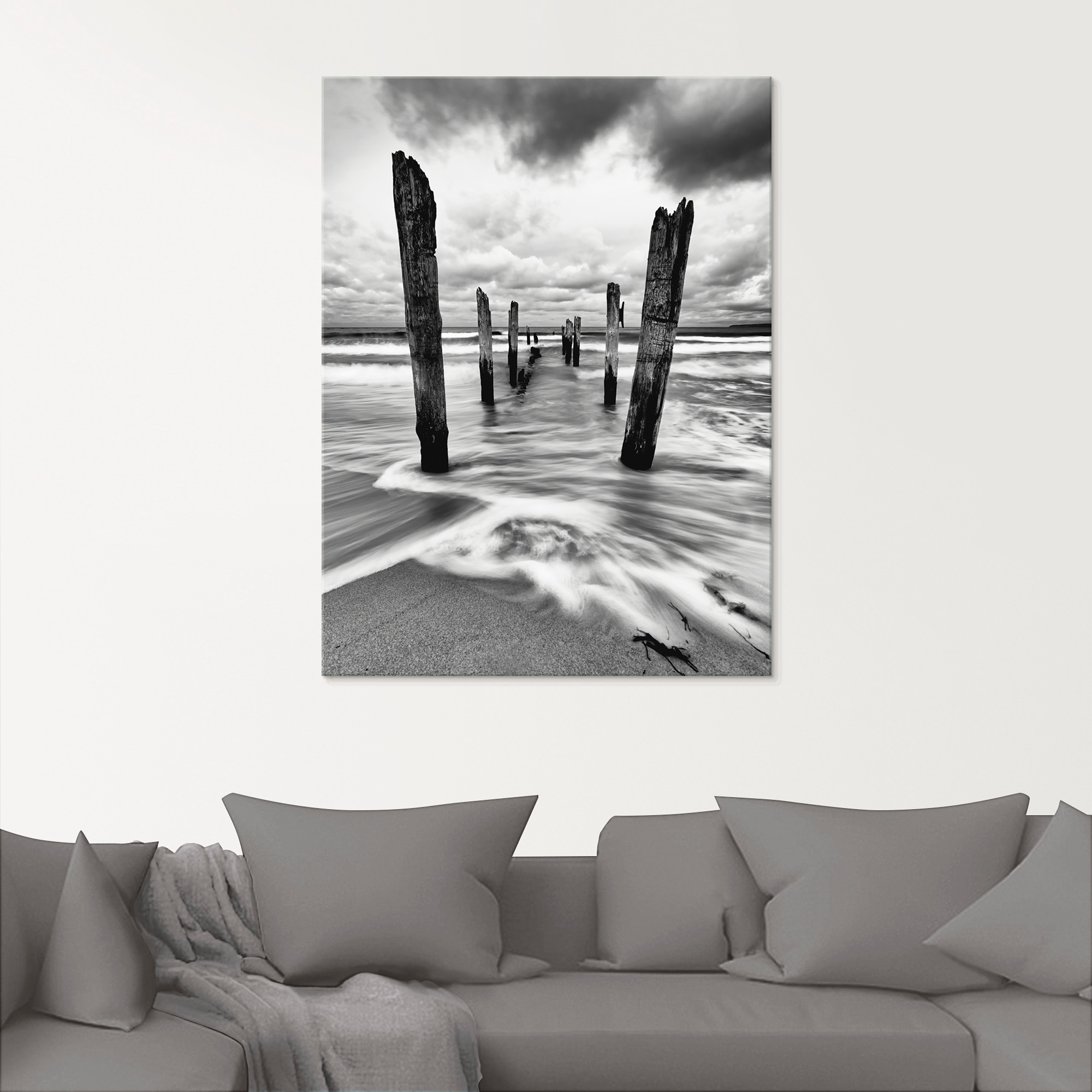 Artland Glasbild »Holzstangen am Ostseestrand«, Küste, (1 St.), in verschiedenen Größen