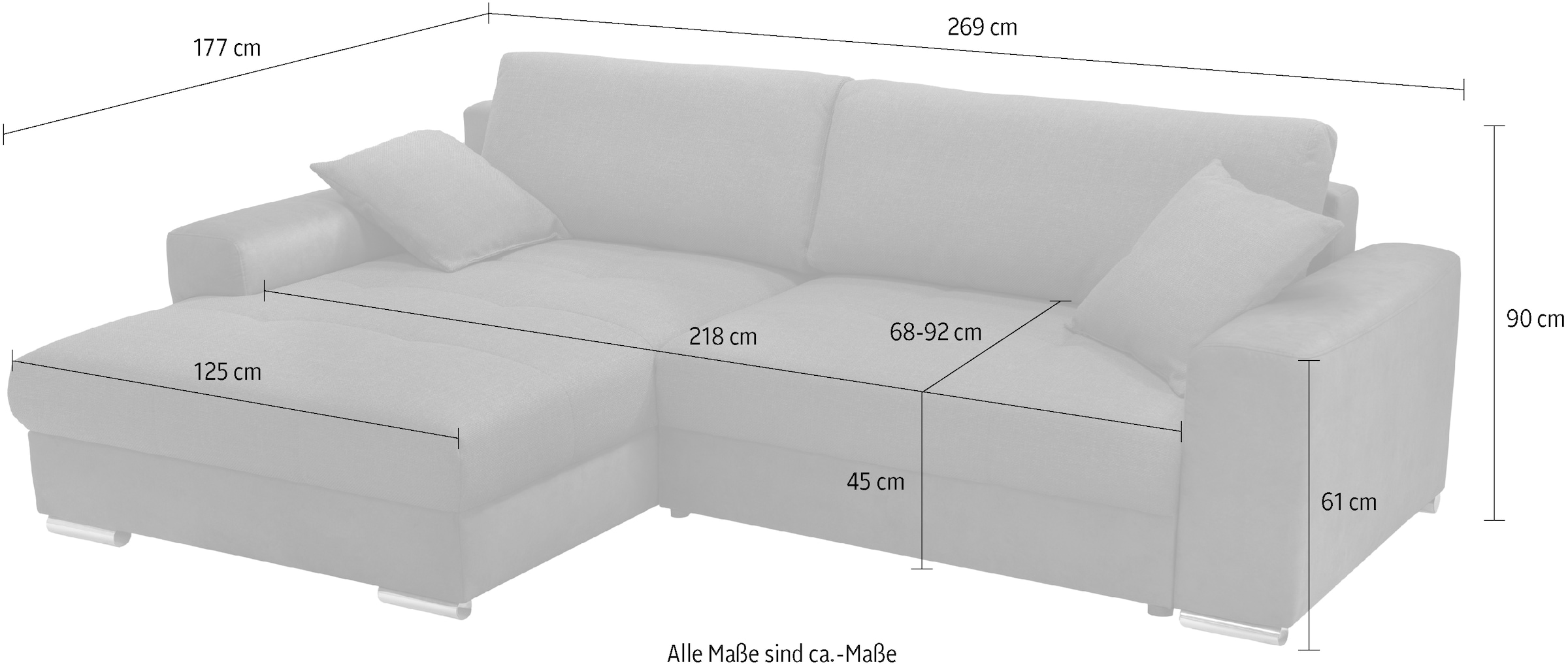 exxpo - sofa fashion Ecksofa »Larnaca, inkl. Bettfunktion und Bettkasten, bequem und komfortabel,«, mit extrabreiten Rückenkissen und 2 Zierkissen