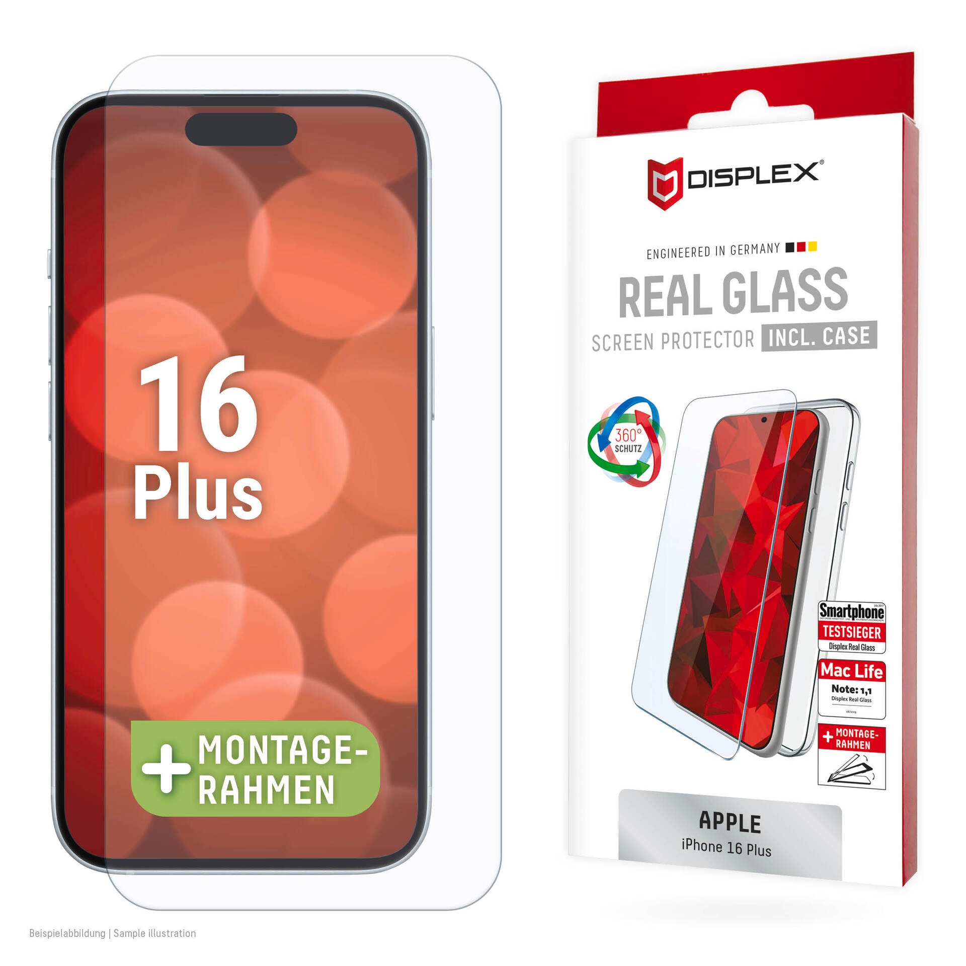 Displayschutzglas »Real Glass Screen Protection + Case«, für Apple iPhone 16 Plus,...