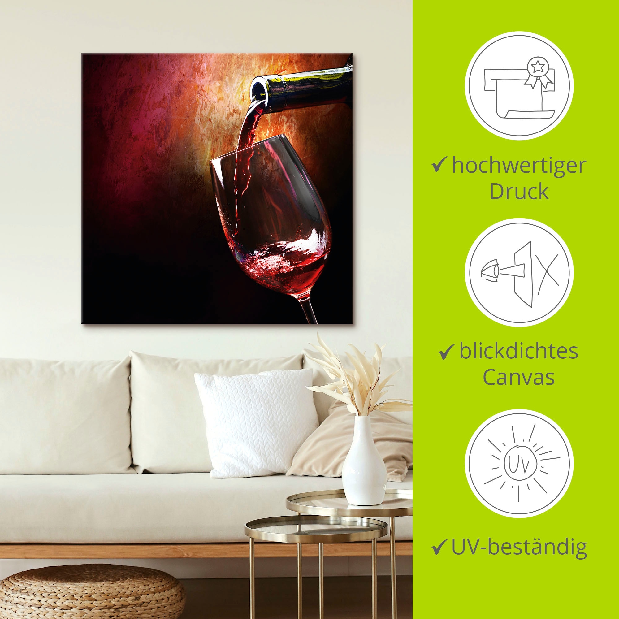 Artland Wandbild »Wein - Rotwein« Getränke 1 Stk. tlg. als Alubild, Outdoorbild, Leinwandbild, Poster, Wandaufkleber