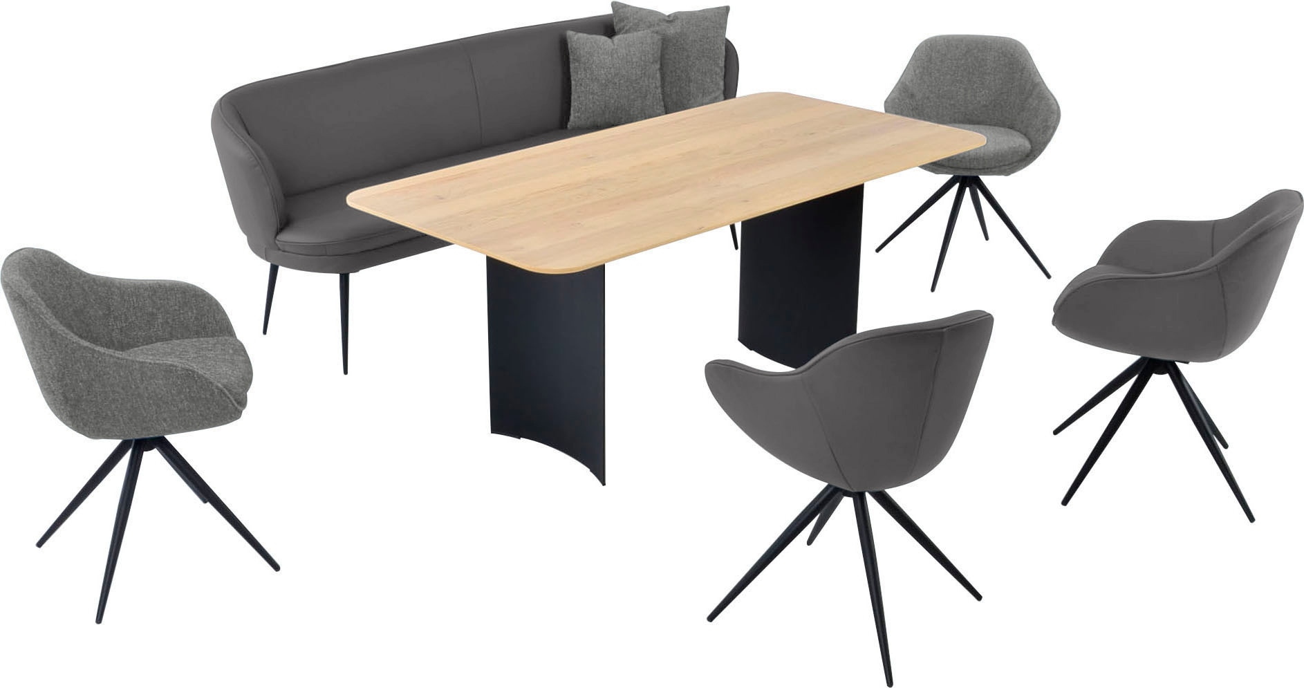 K+W Komfort & Wohnen Essgruppe »ZOOM« abgerundete Essgruppe in Materialmix, Solobank, 4 Sesseln und 1 Tisch