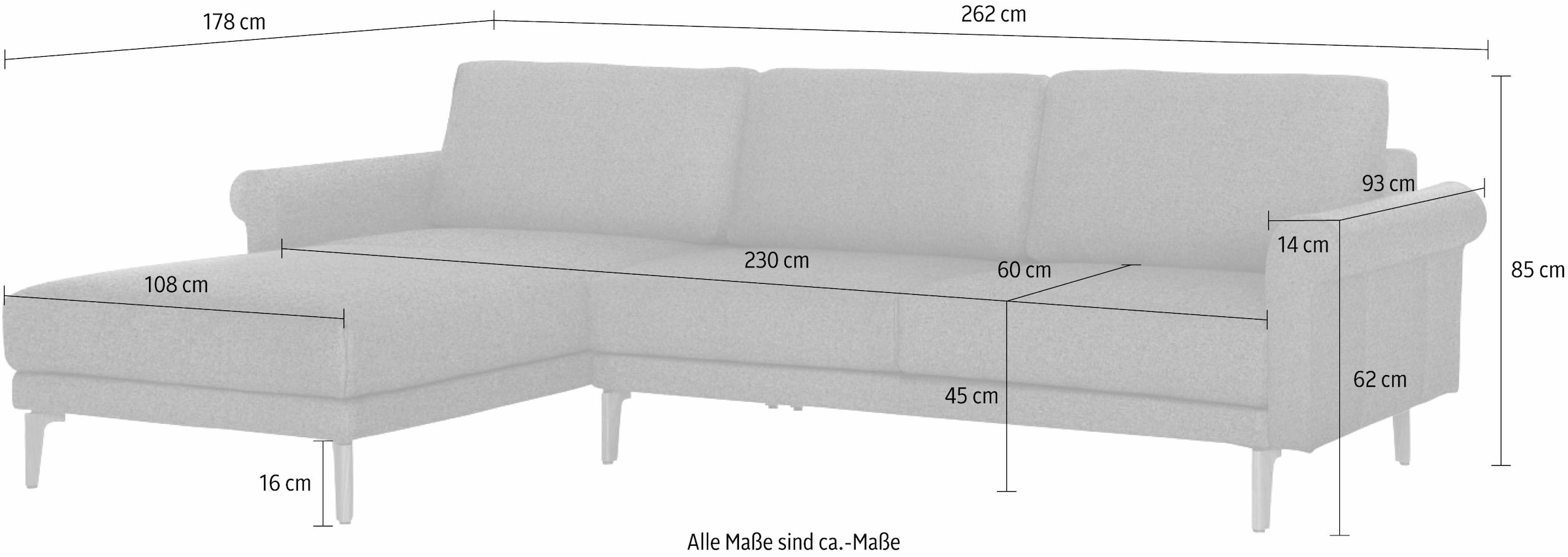 Creation BY ROLF BENZ Ecksofa »CR.450, Designecksofa, L-Form«, Armlehne Schnecke modern Landhaus, Breite 262 cm, Fuß Nussbaum