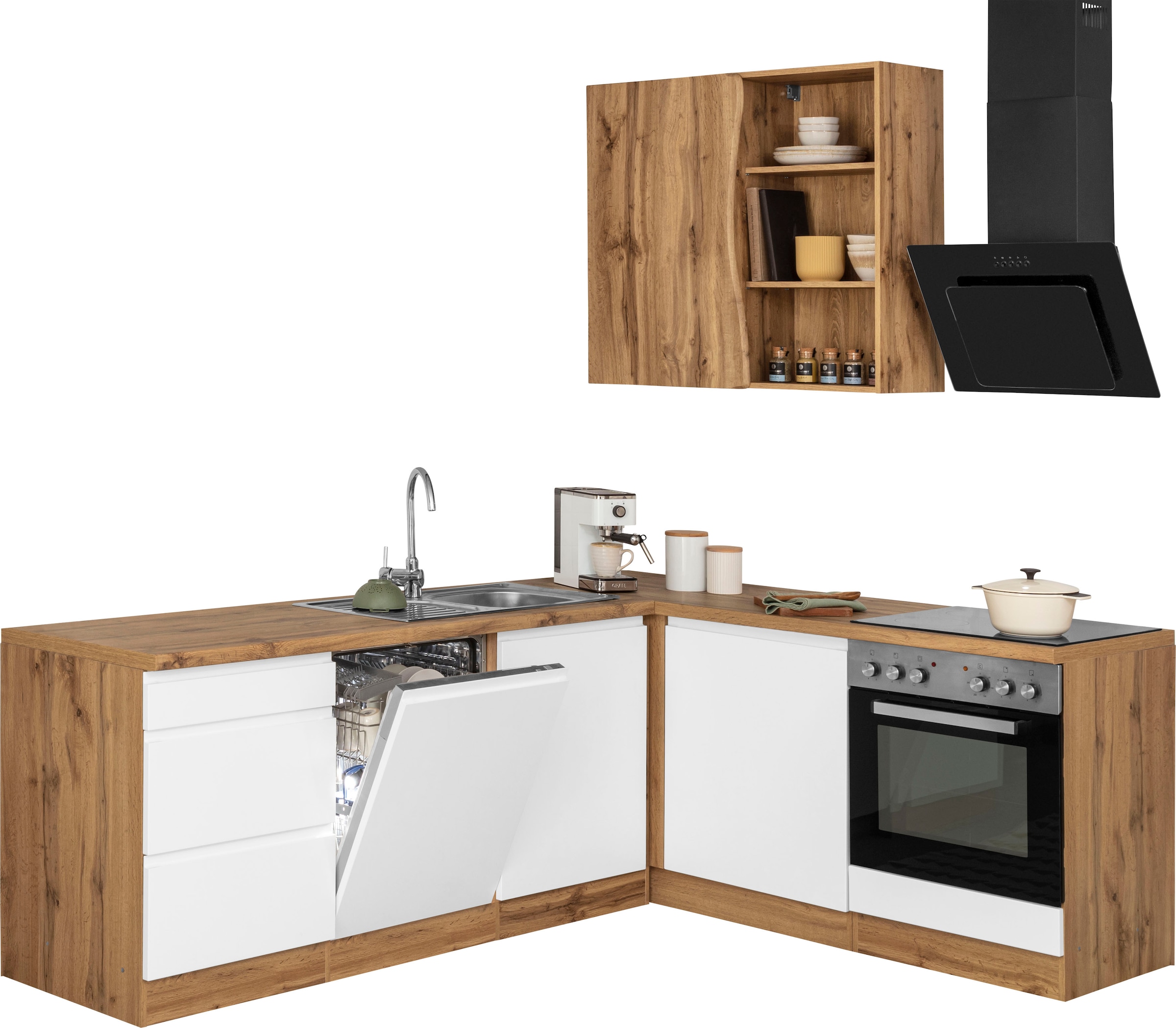 KOCHSTATION Winkelküche »KS-Bruneck«, Stellbreite 240/180 cm breit, wahlweise mit oder ohne E-Geräte, MDF