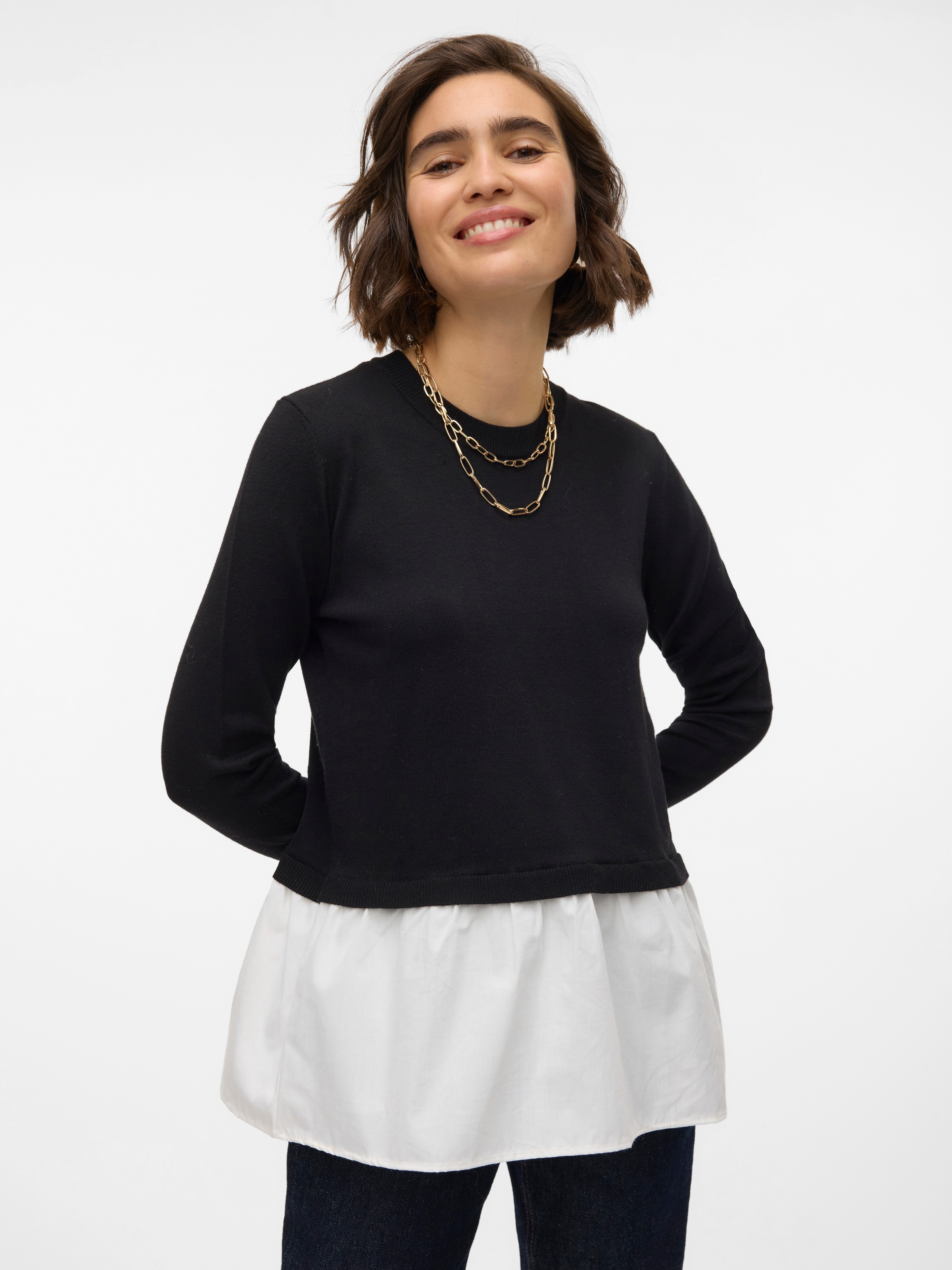 Vero Moda Rundhalspullover »VMJOSE LS O-NECK WVN MIX PULLOVER GA BOO«