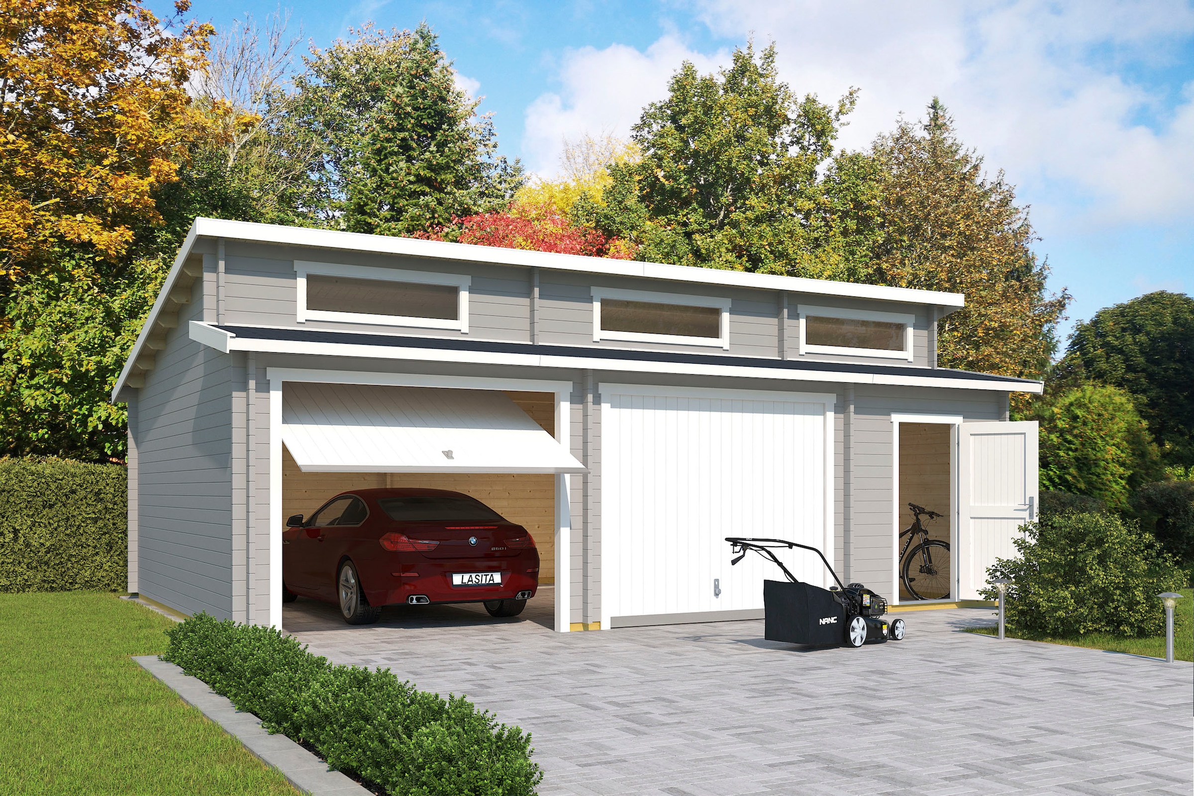 LASITA MAJA Garage »Hawaii«, (Set, für 2 Fahrzeuge geeignet), Garage + 2 Schwingtoren