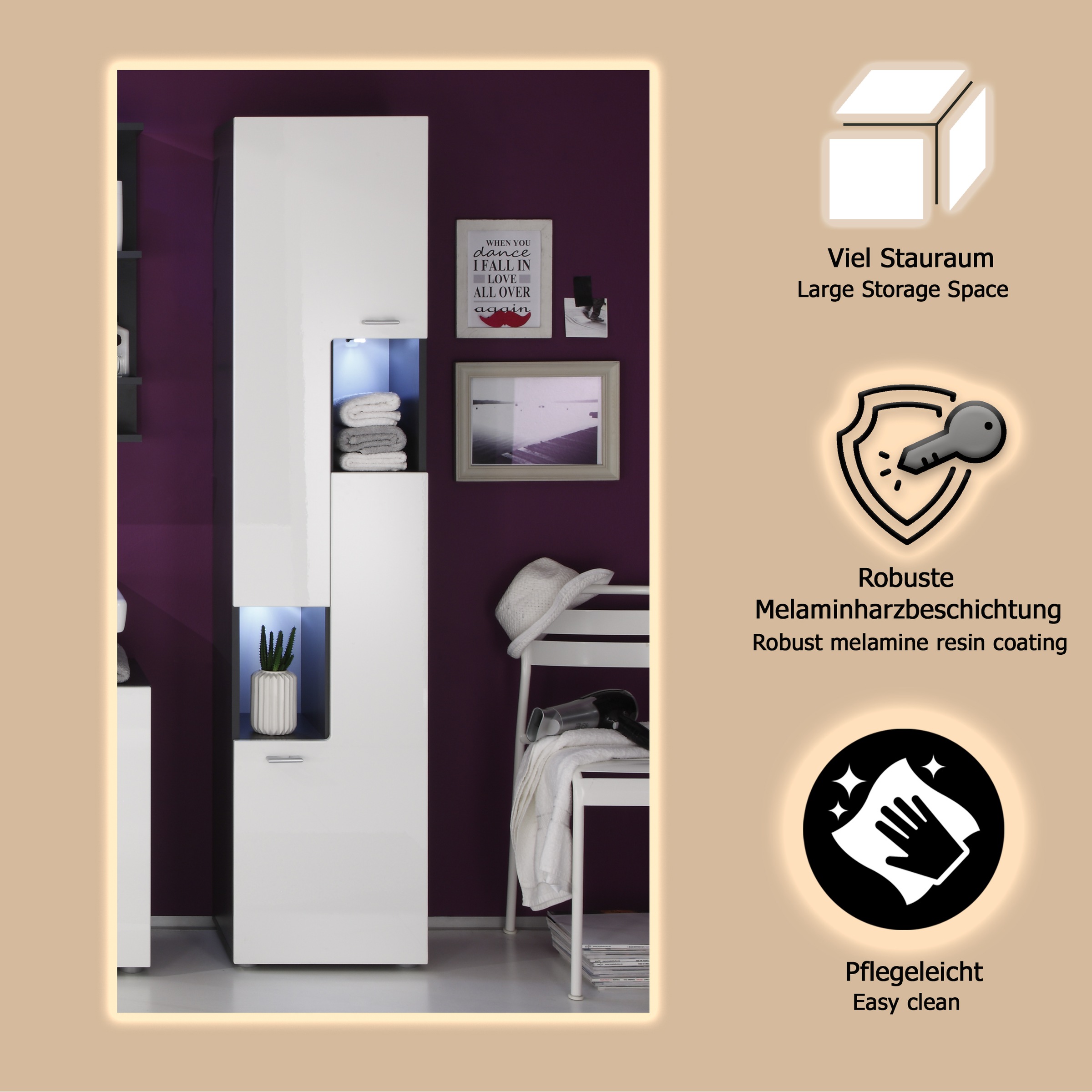 welltime Hochschrank »Tias«, Hochschrank mit 4 Einlegeböden - (B/T/H) 40/30/182 cm