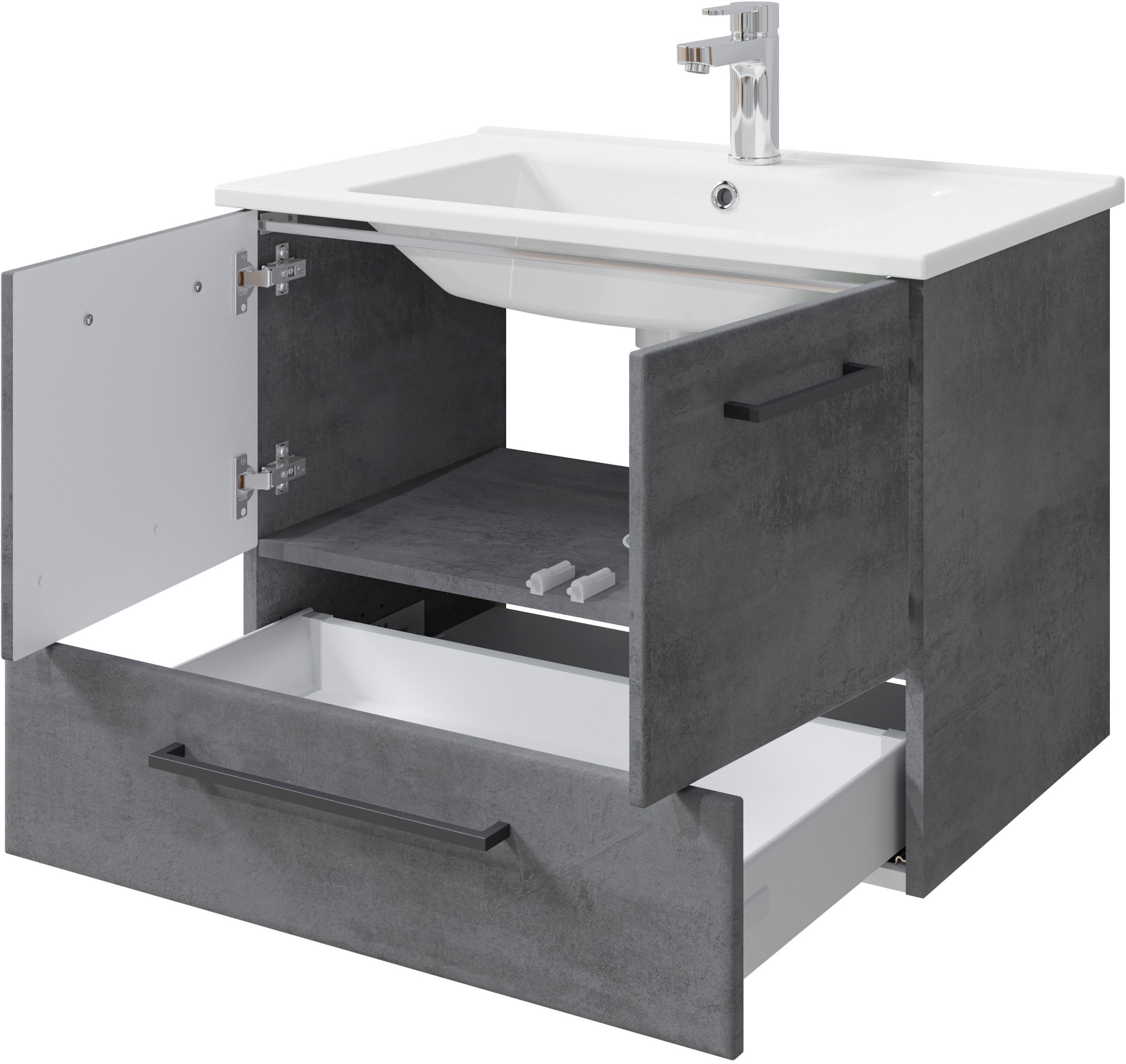 Saphir Badmöbel-Set »Quickset 945 Keramik-Waschtisch mit Unterschrank, 75 cm breit«, (1 St.), Waschplatz, 2 Türen, 1 Schublade, inkl. Türdämpfer, Waschtisch Set