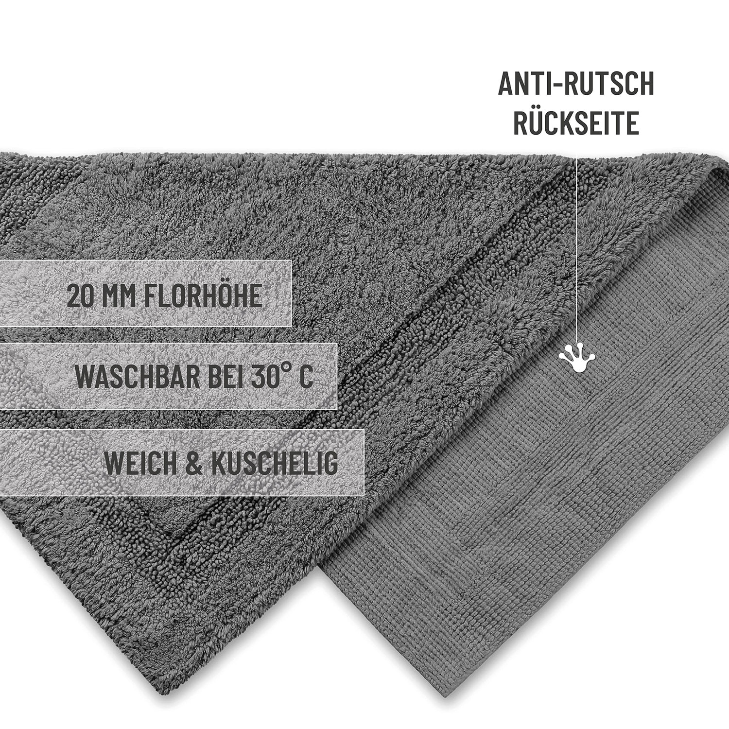 Wecon home Basics Badematte »Knut« Höhe 20 mm waschbar, rutschfest, strapazierfähig, pflegeleicht, Bordüre, weich