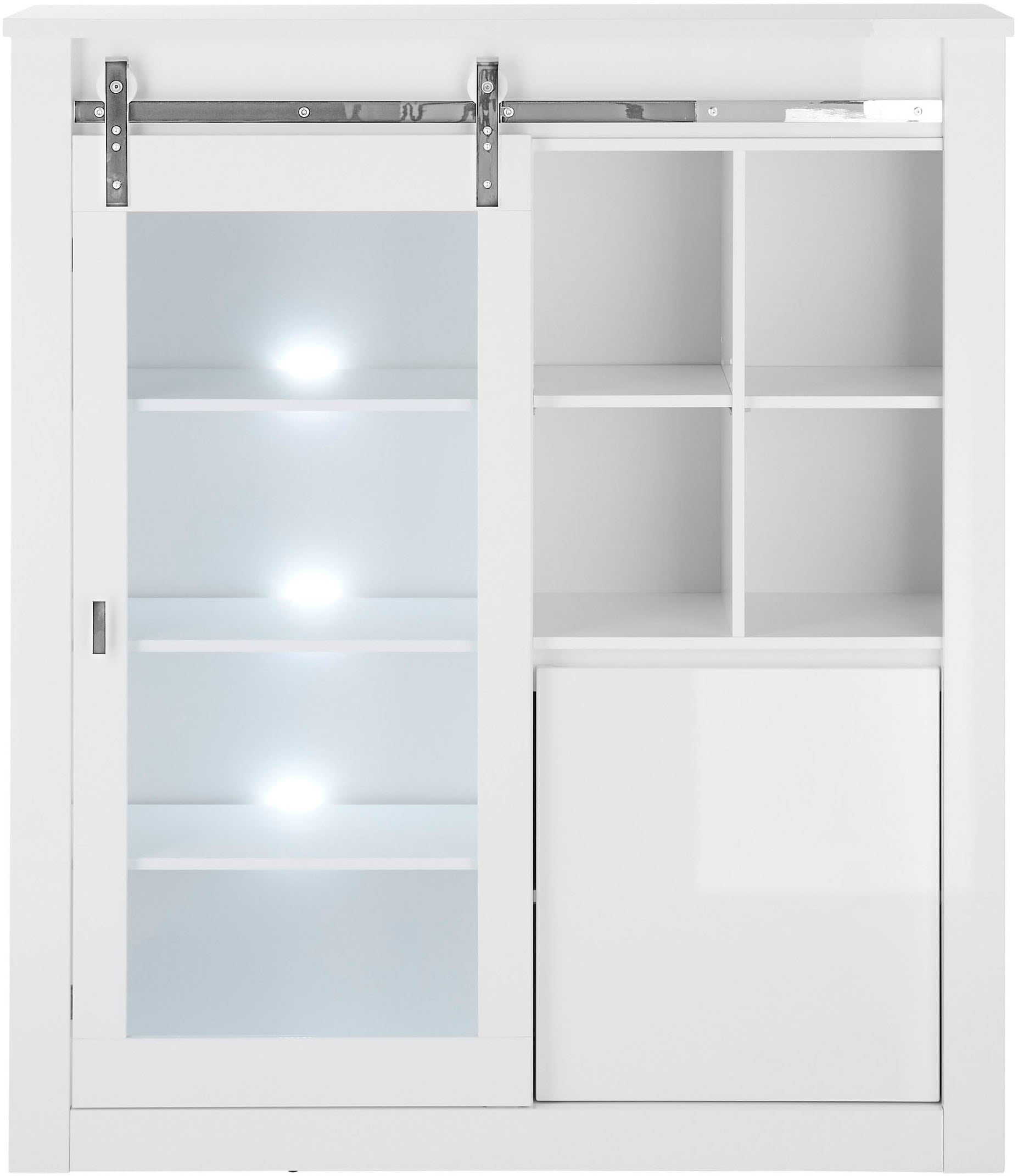 Home affaire Vitrine »Daytona, moderner Hochschrank, Glasvitrine in Weiß Hochglanz« mit Schiebetürenbeschlag in Chrom-Optik, ausreichend Stauraum