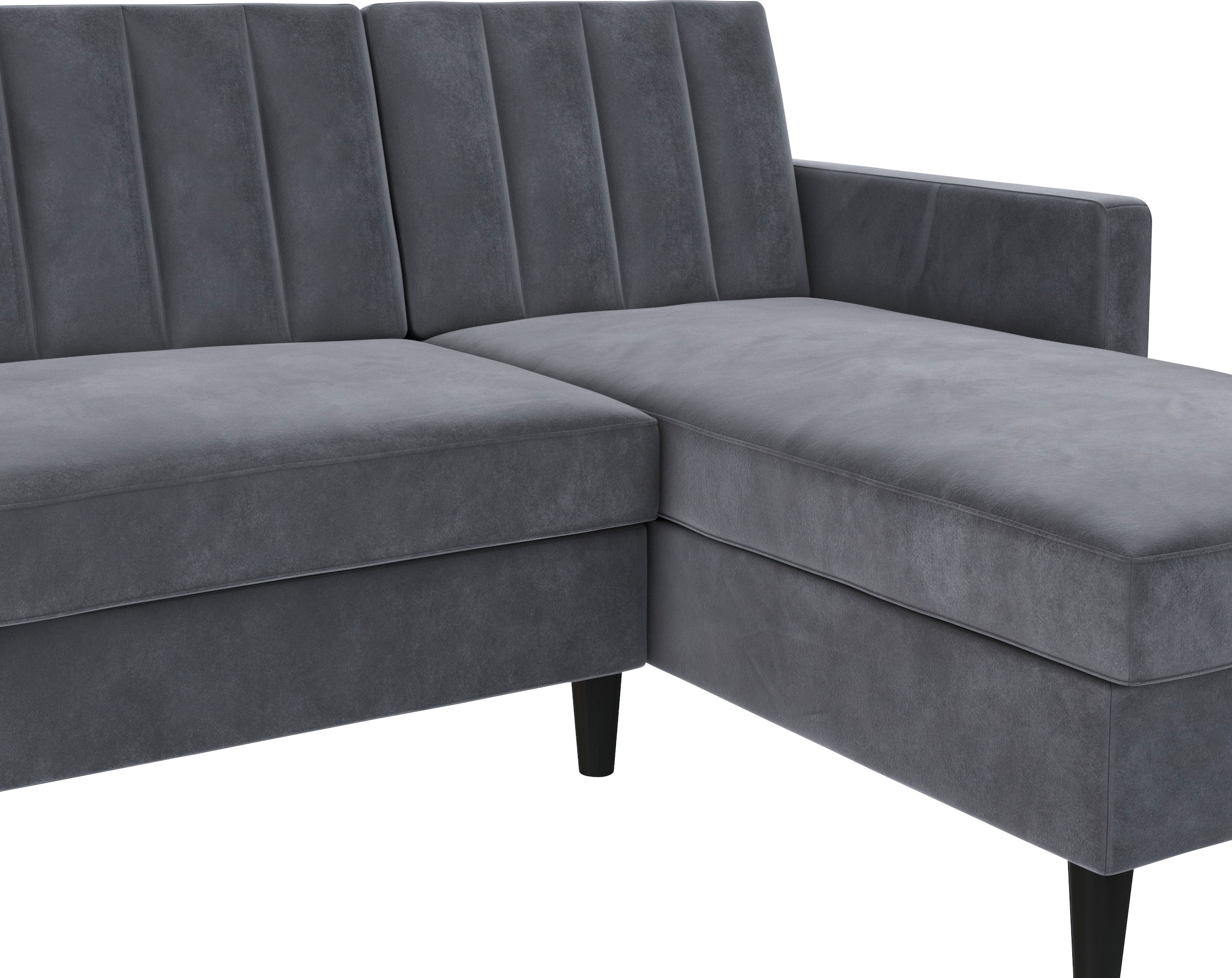 Dorel Home Ecksofa mit Schlafffunktion, Recamiere mit Stauraum beidseitig montierbar, Rückenlehne 2-teilig und 3-fach verstellbar