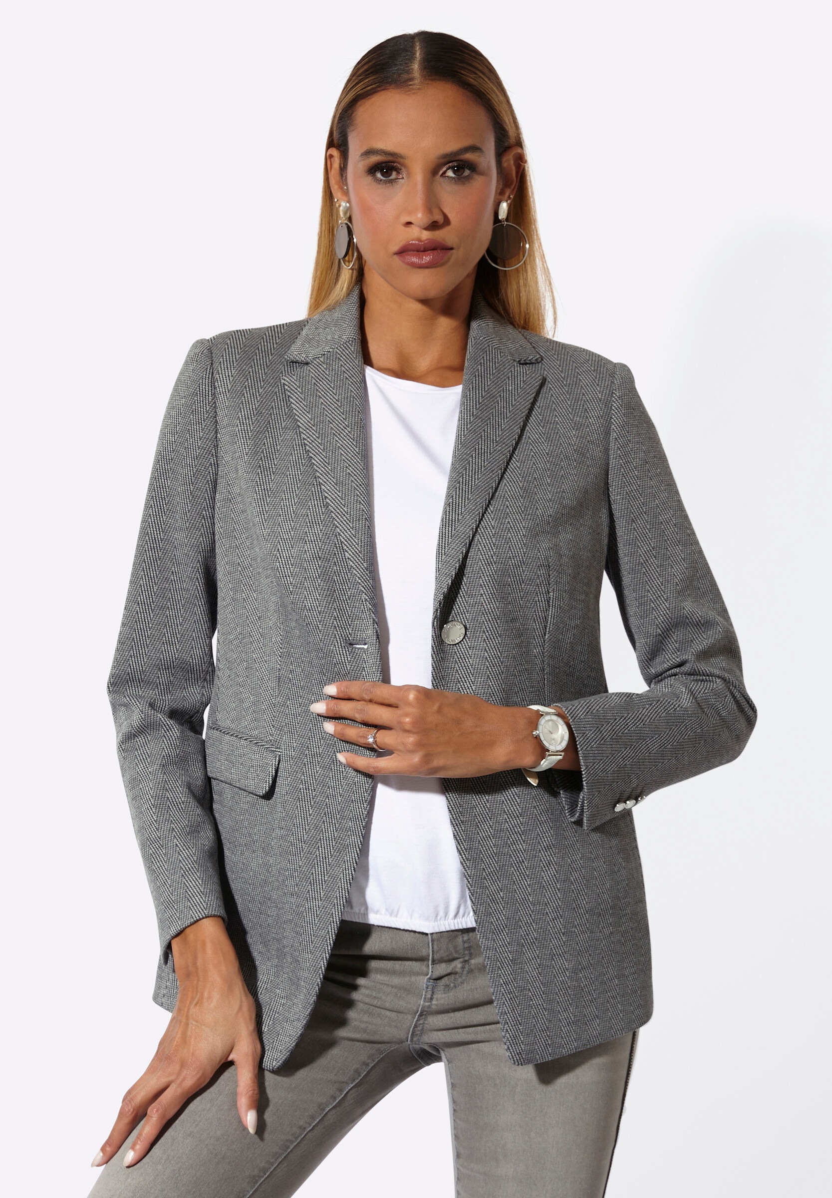 creation L Blusenblazer »Modal-Mix-Blazer Jerseyblazer im Fischgrat-Dessin«