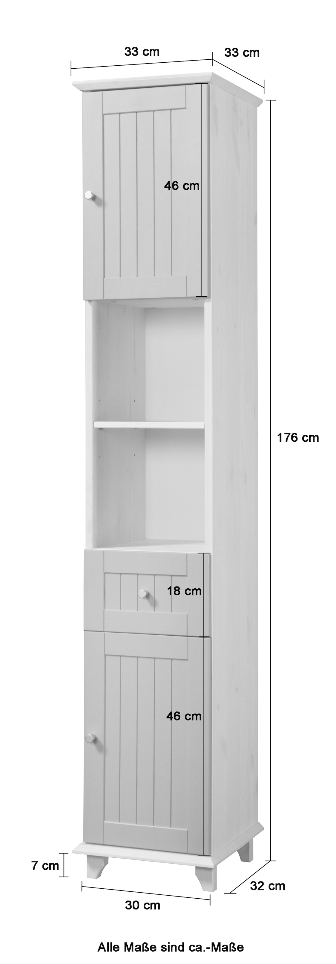 welltime Hochschrank »Venezia Landhaus«, Breite 33 cm, aus hochwertigem Echtholz