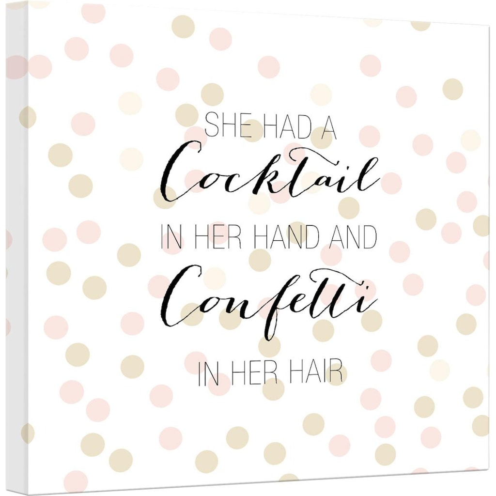 Wall-Art Leinwandbild »Confetti & Cream - Cocktail in her Hand and Confetti in hair«