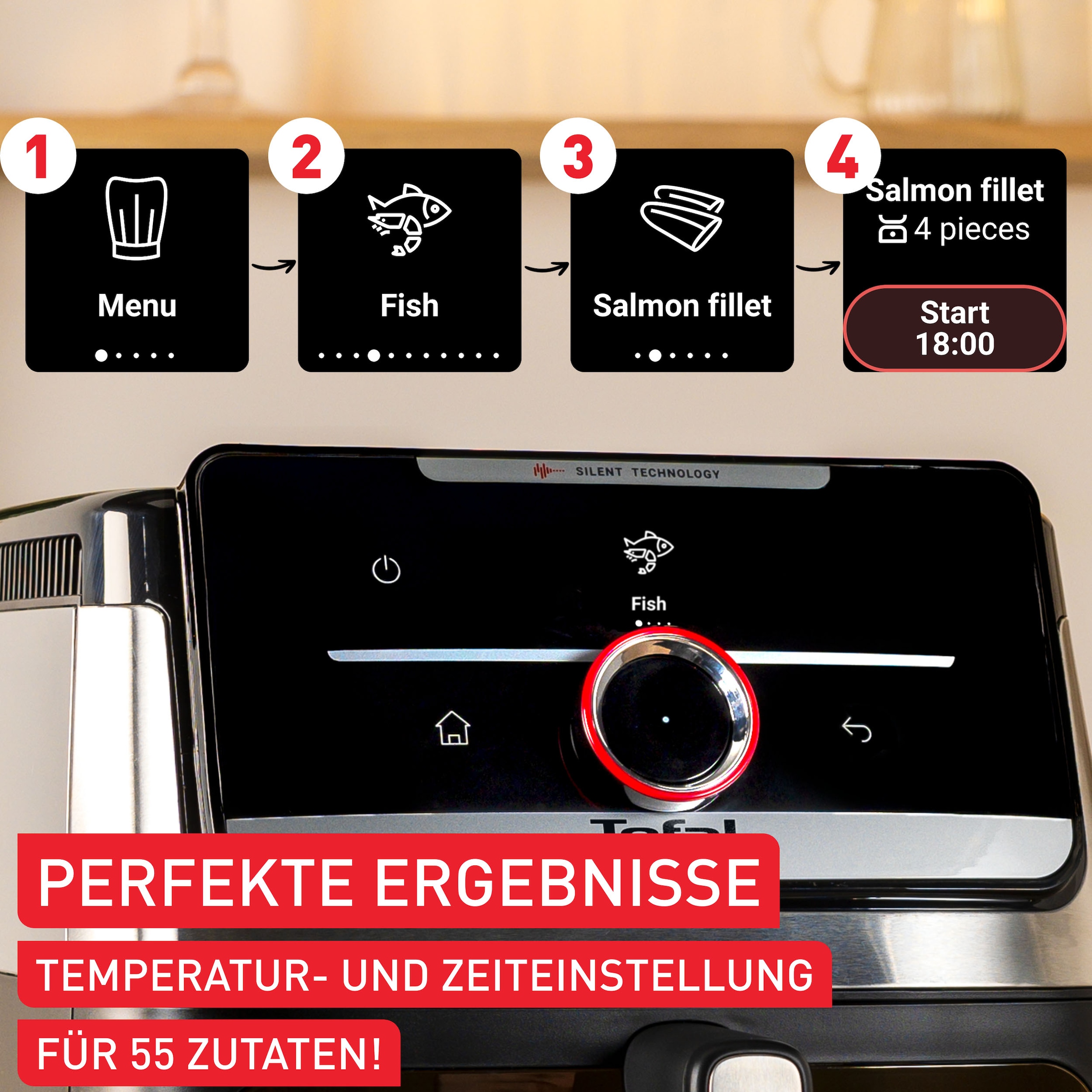 Tefal Heißluftfritteuse »Easy Fry Smart & Silence XXL« 1800 W über 55 voreingestellte Programme, abnehmbares Frontelement, EY876D